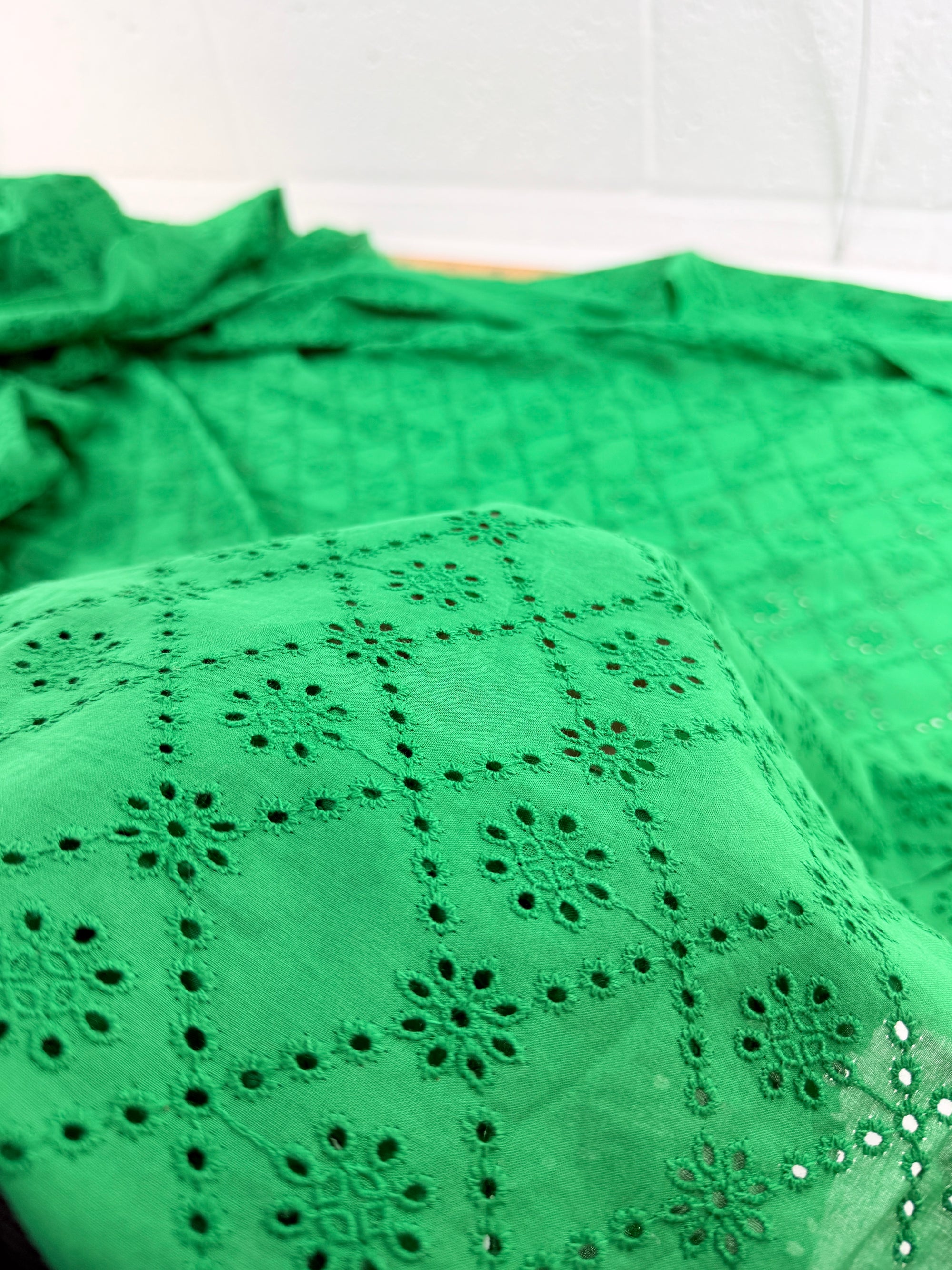 Green Diamond Cambric Cotton Broderie Anglaise