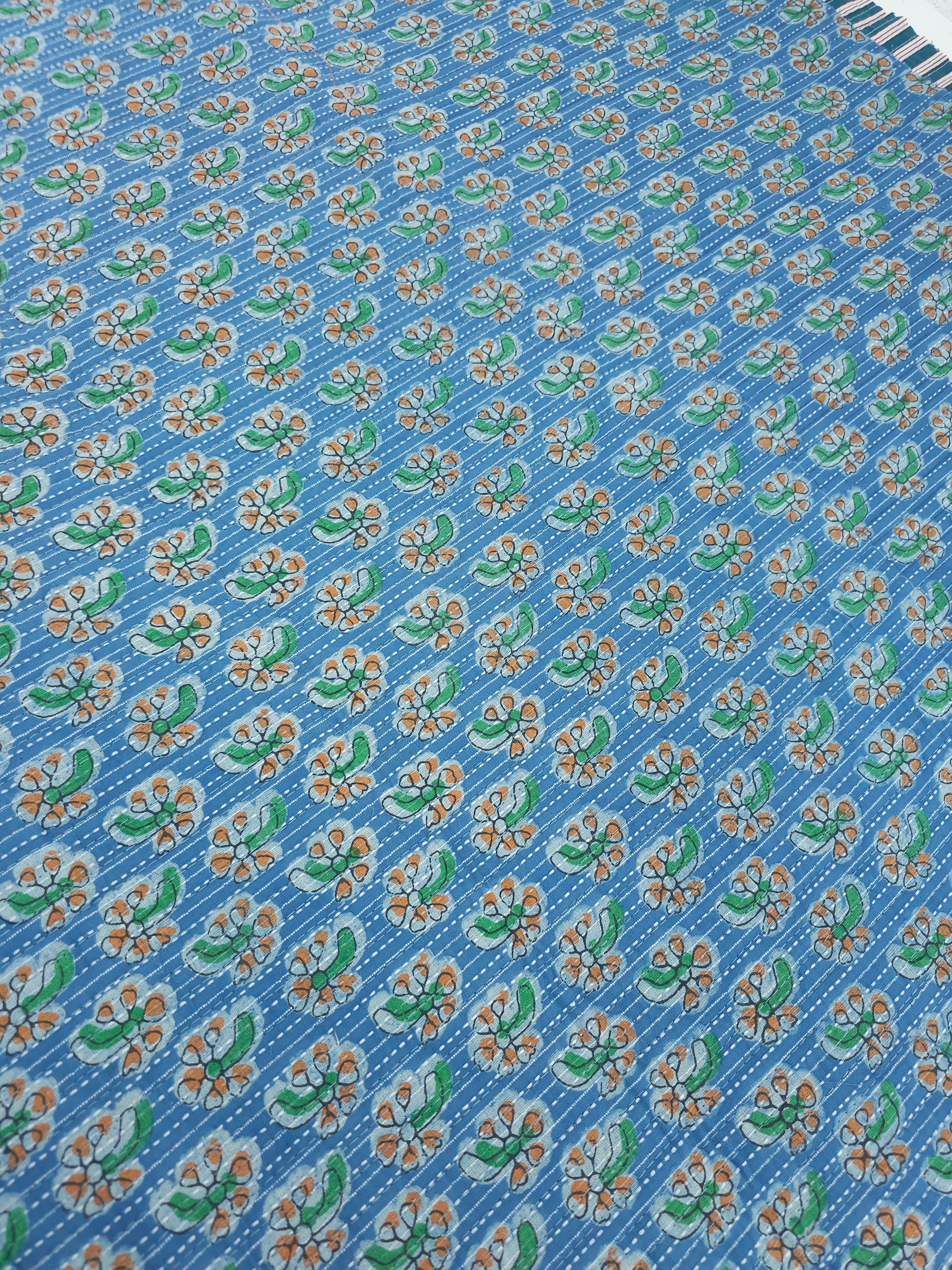 Light Blue/Orange Cactus Flower Quilted Block Print