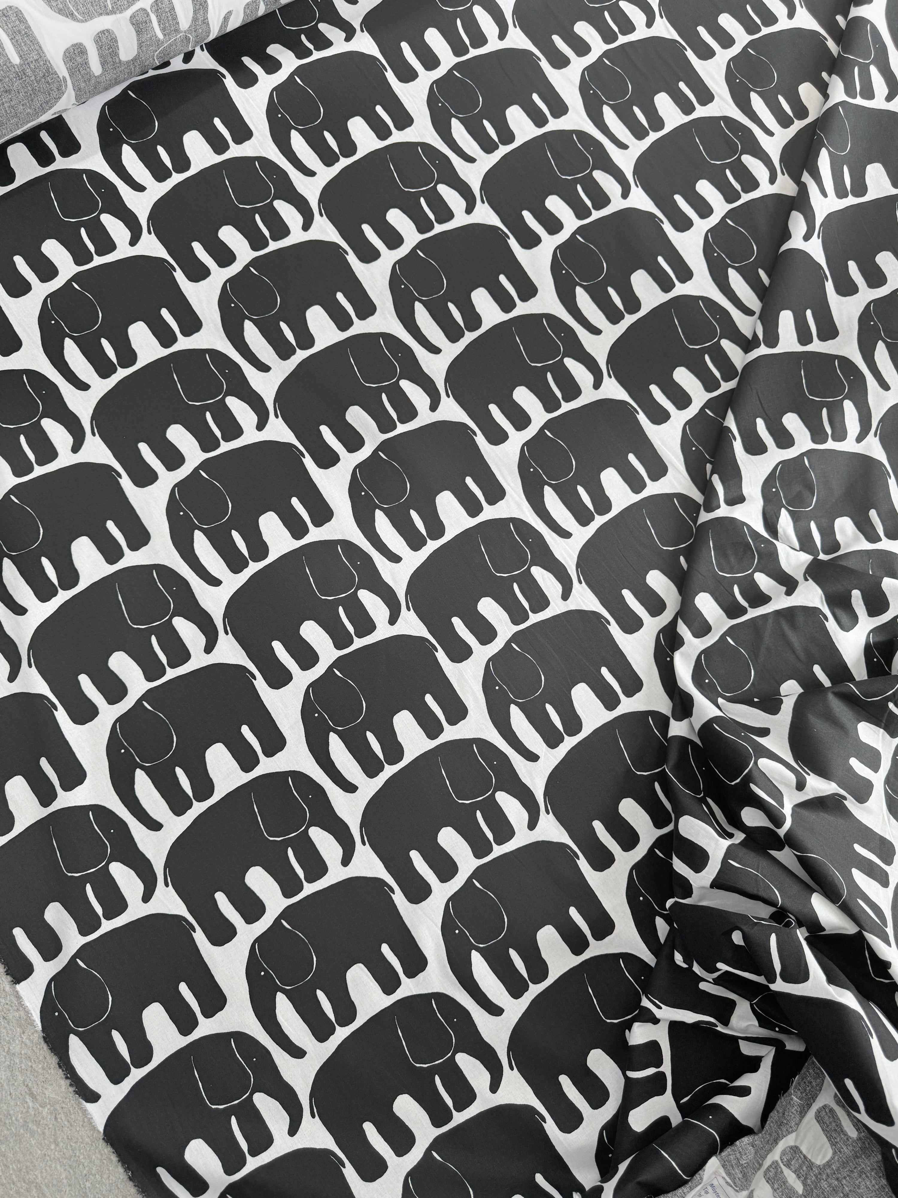 *PRE ORDER* Black/White Elephant Cotton Poplin