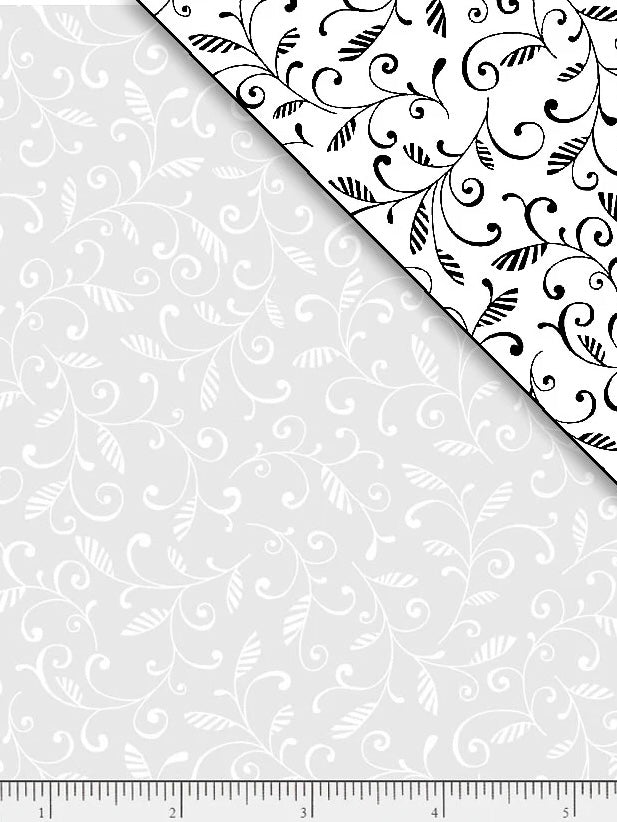 Swirly Leaf Vine White On White Tonal 100% Cotton