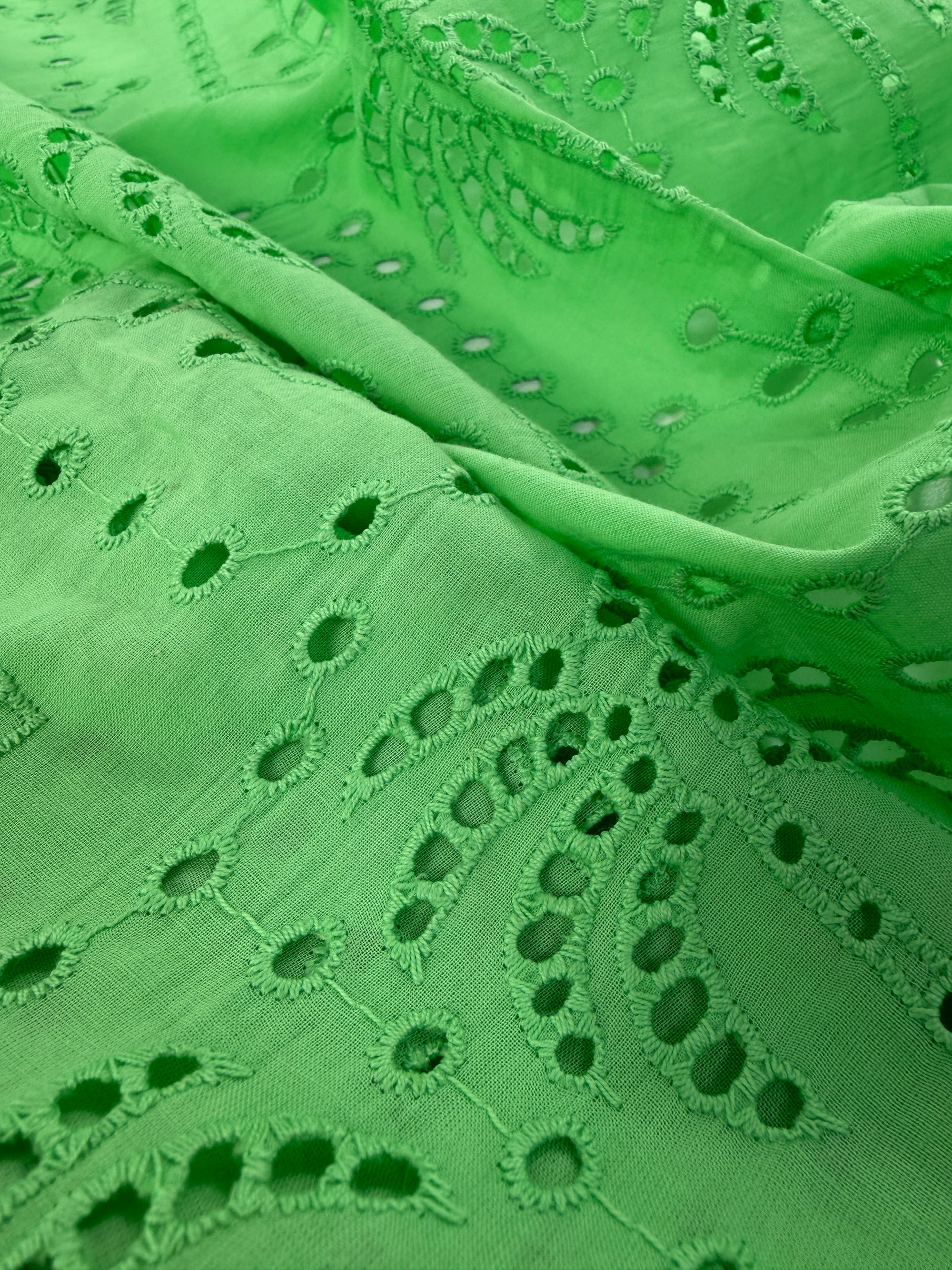 Green Palm Tree Cambric Cotton Broderie Anglaise