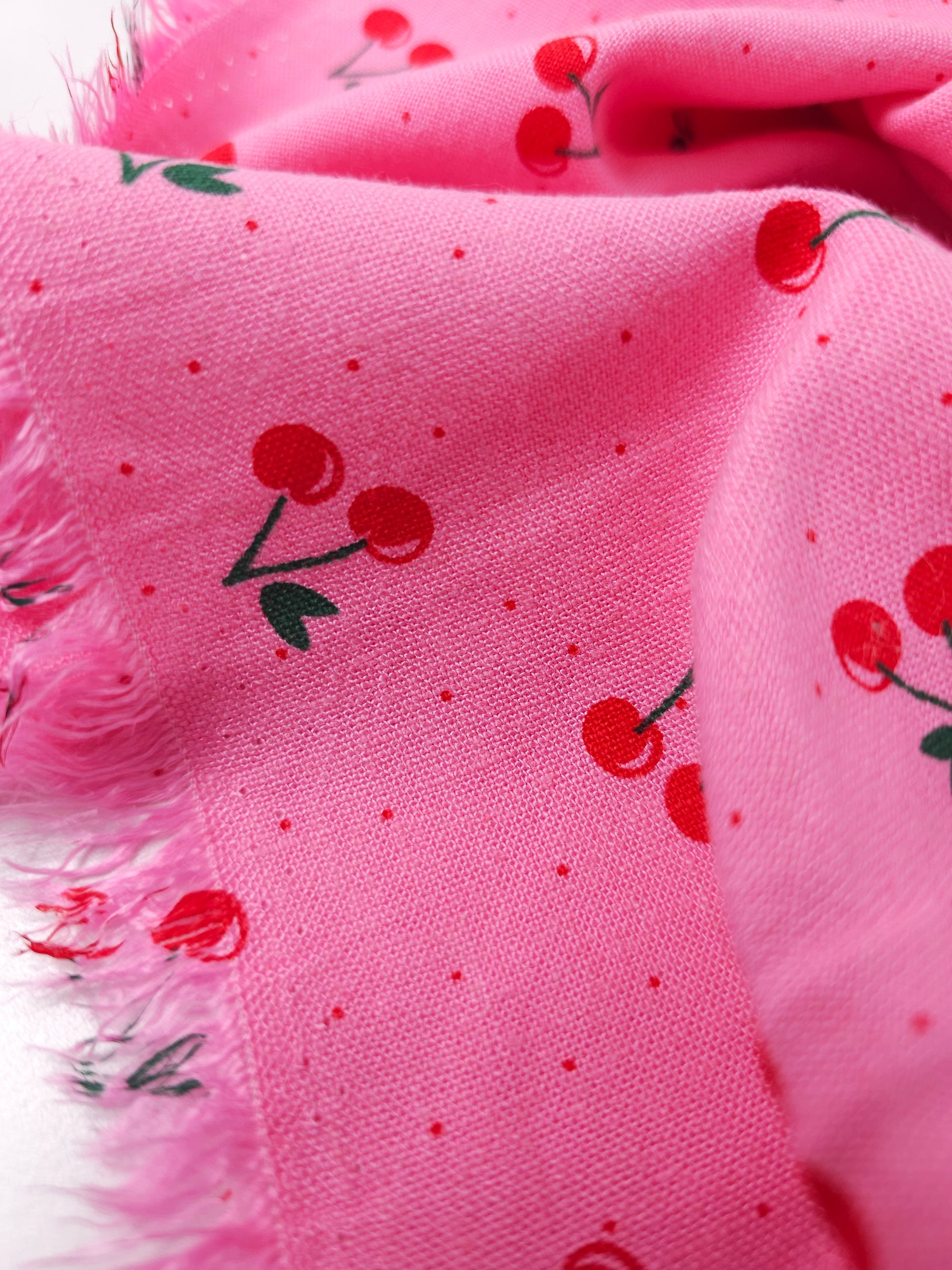 Pink/Red Ditsy Polka Cherries Medium Weight Cotton