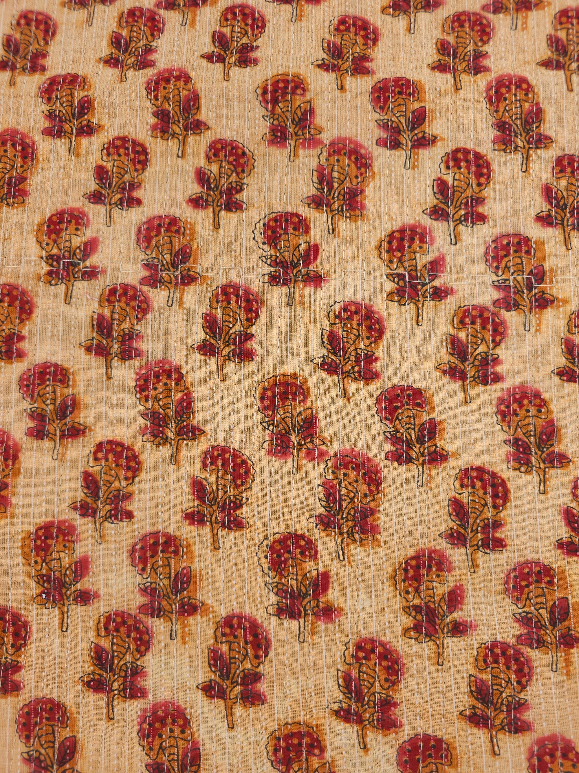 Orange/Red Puff Floral Quilted Block Print