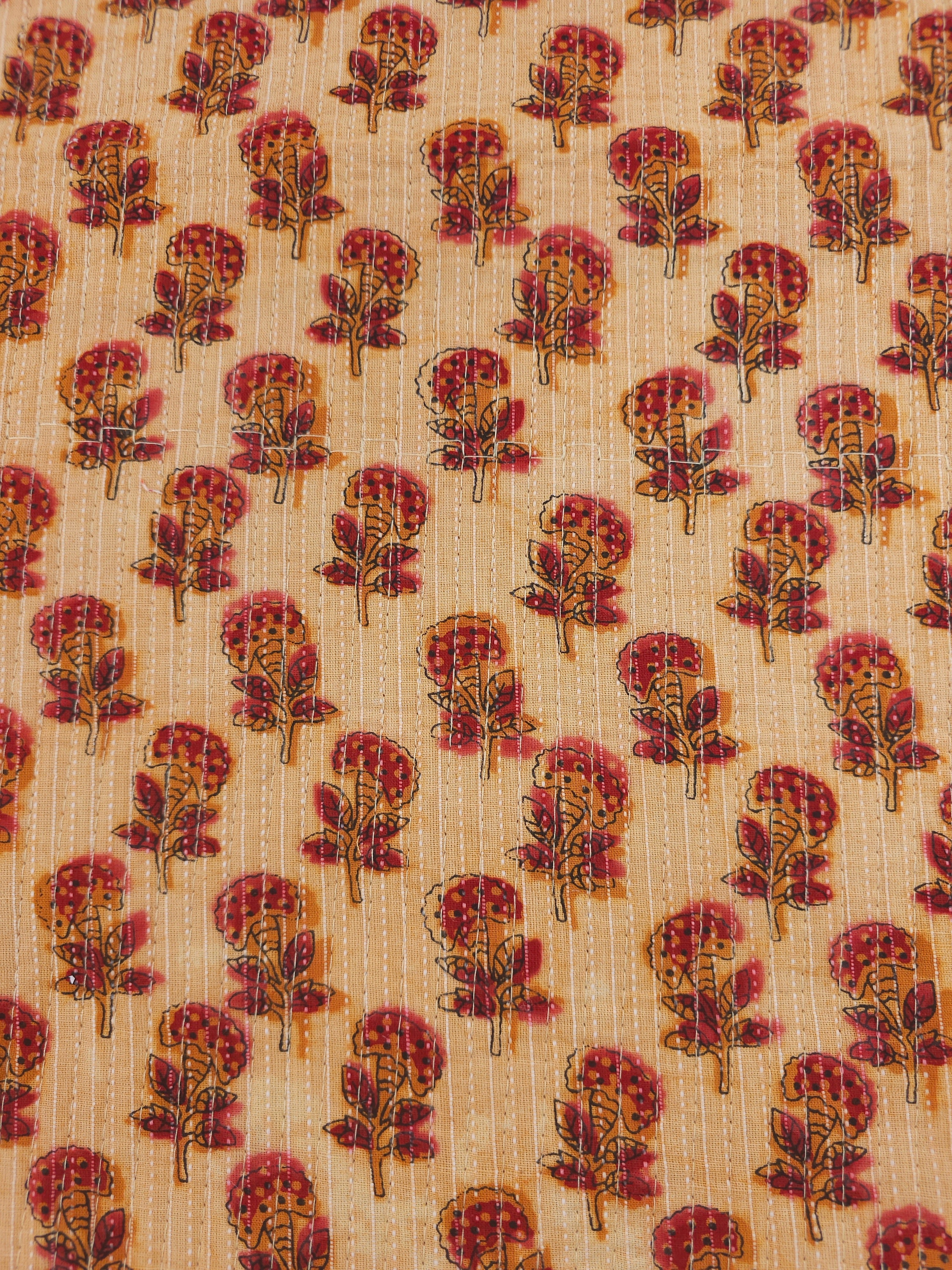 Orange/Red Puff Floral Quilted Block Print