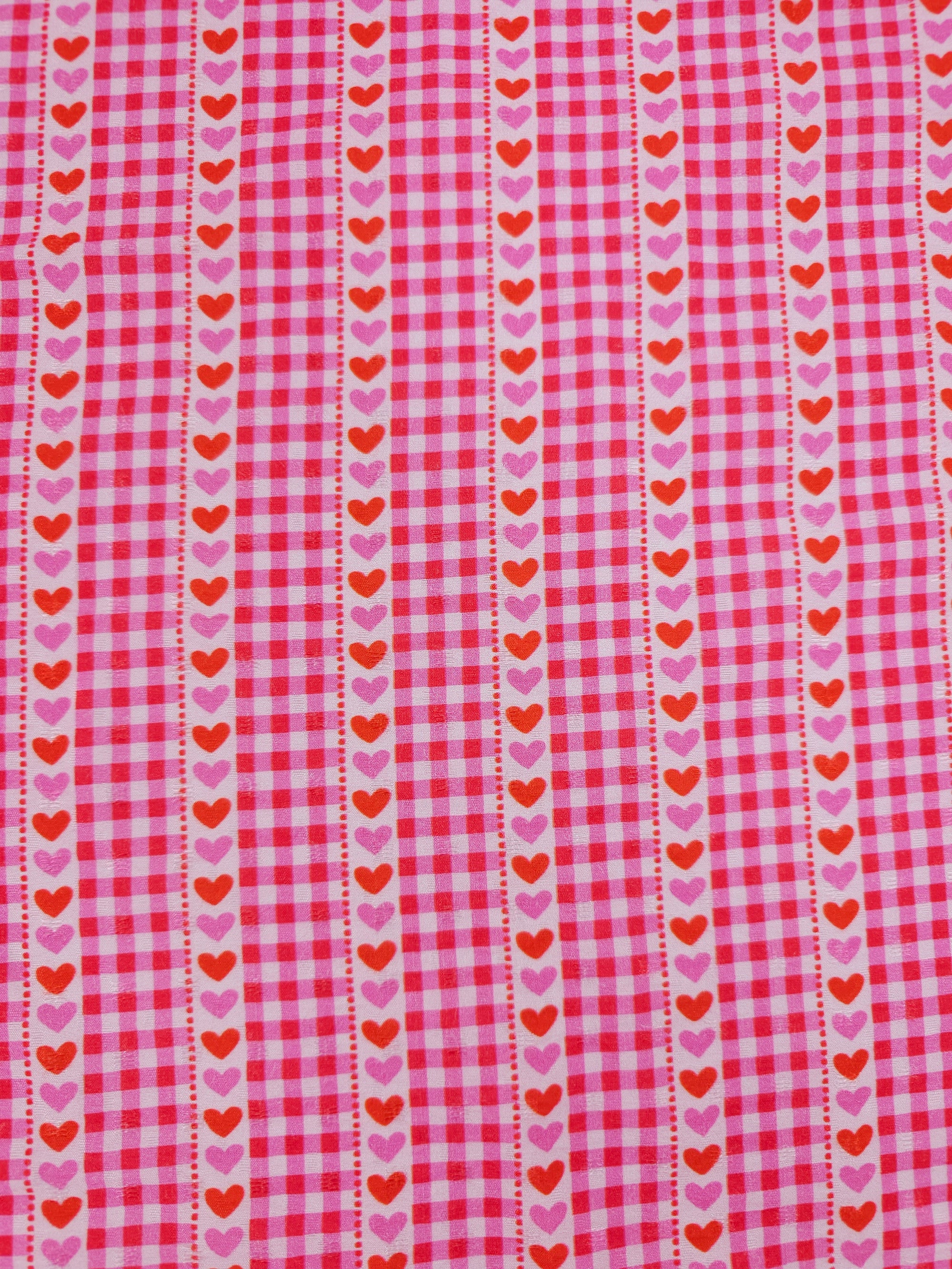 Pink Hearts Gingham Viscose Modal