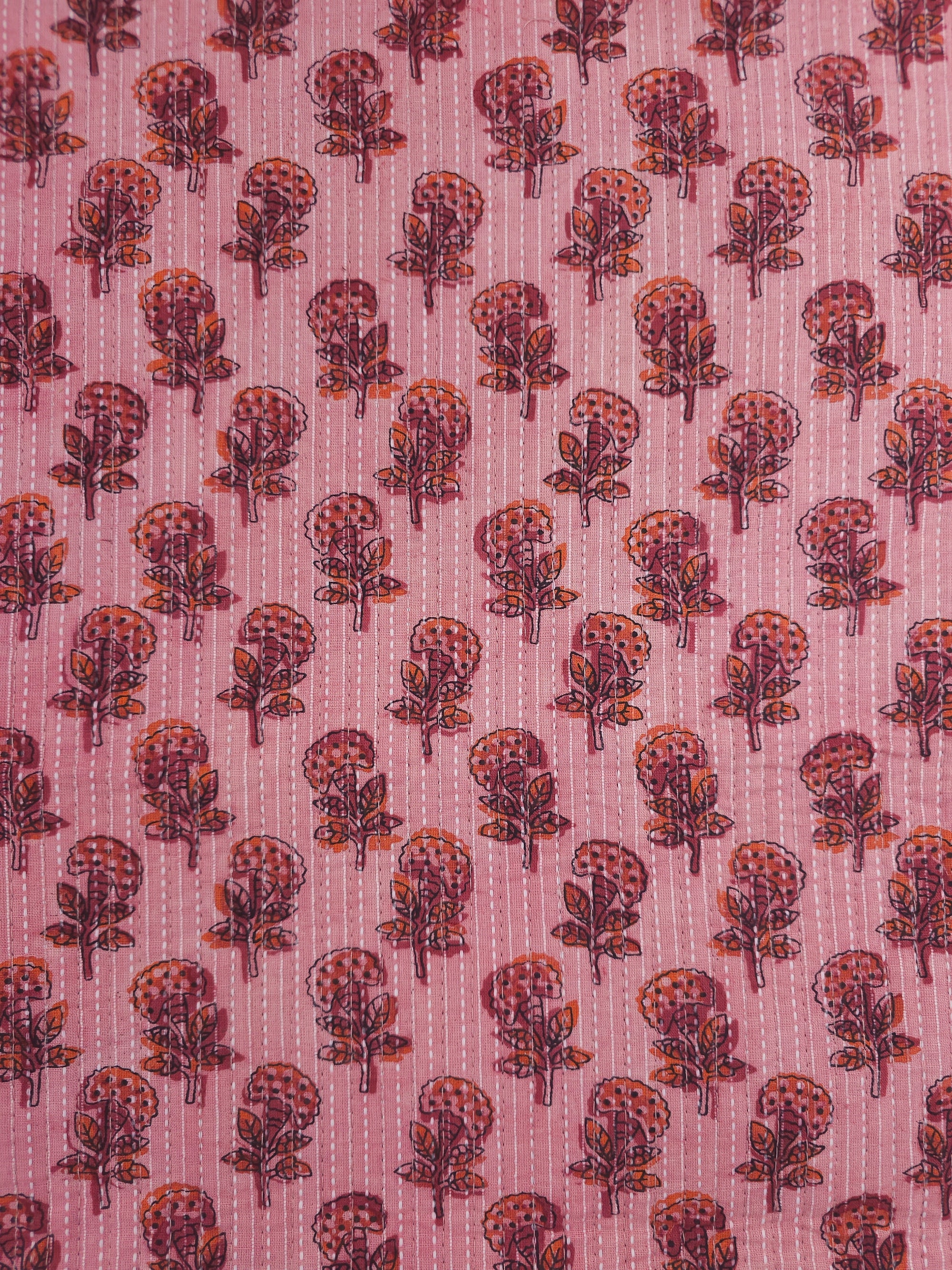 Powder Pink Puff Floral Quilted Block Print