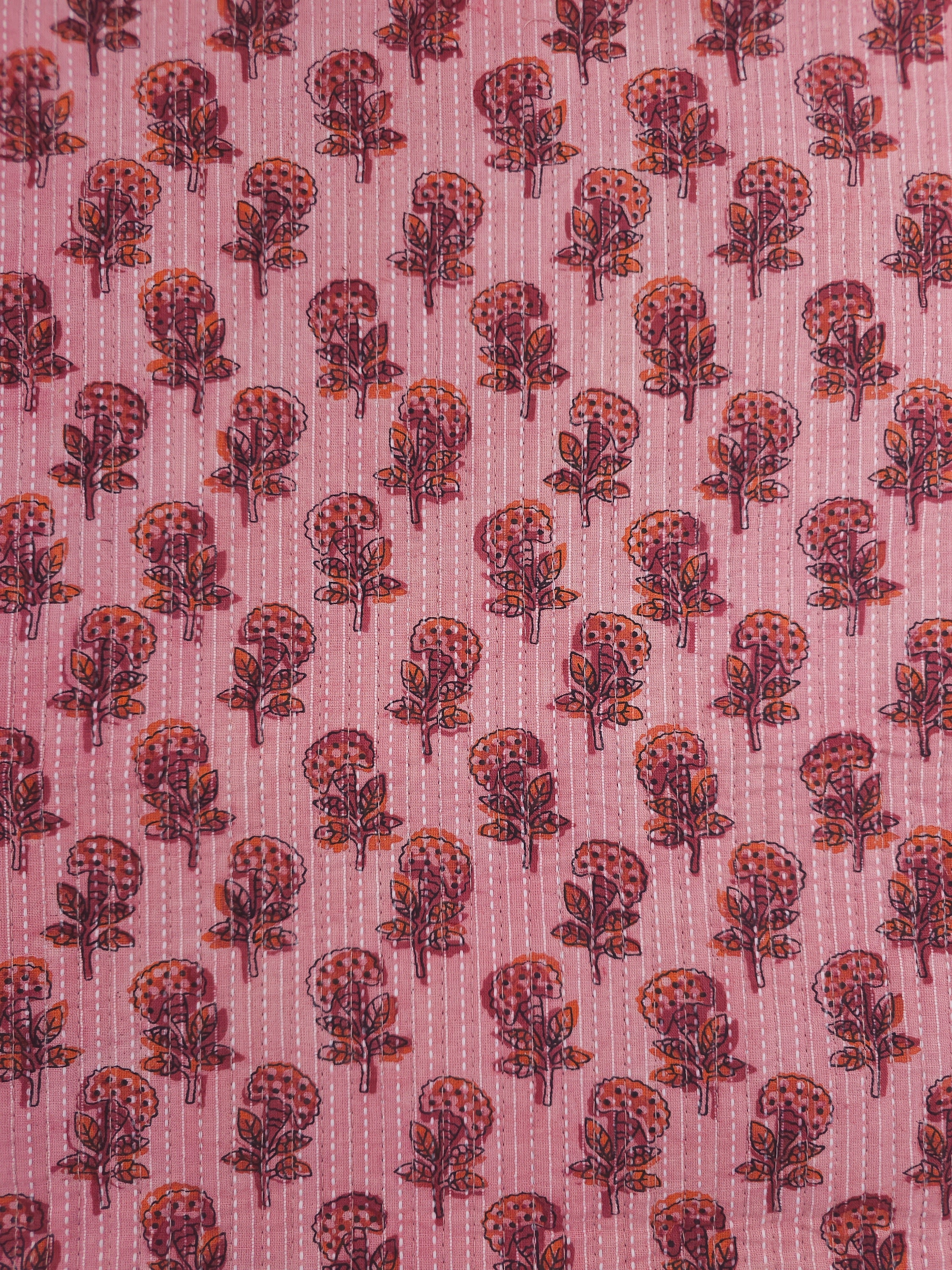 Powder Pink Puff Floral Quilted Block Print