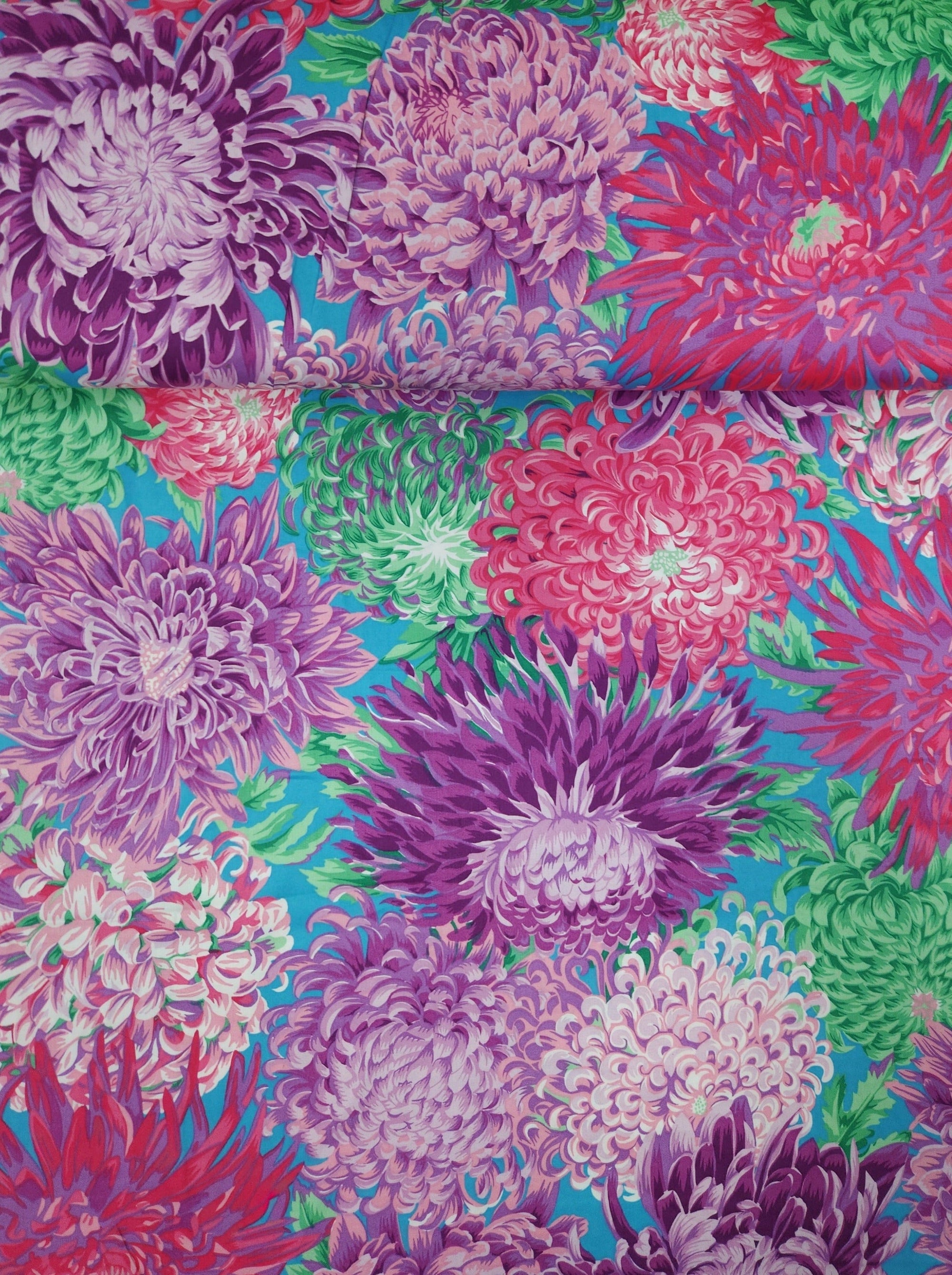 Purple/Pink Chrysanthemum Cotton Sateen 108" - Kaffe Fassett *EXTRA WIDE*