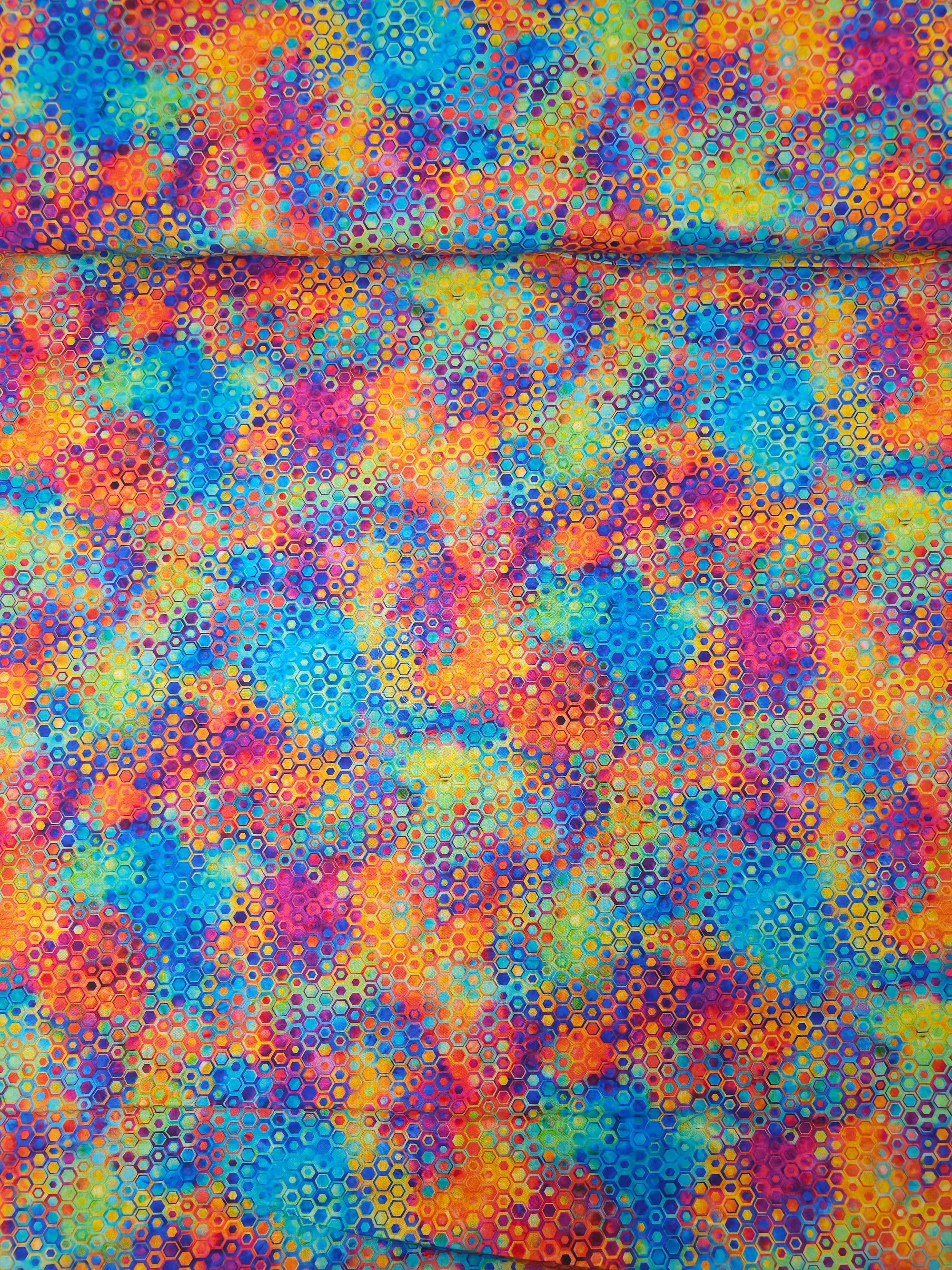Rainbow Hexagon Phantasma 100% Cotton 108" - Robert Kaufman *EXTRA WIDE*