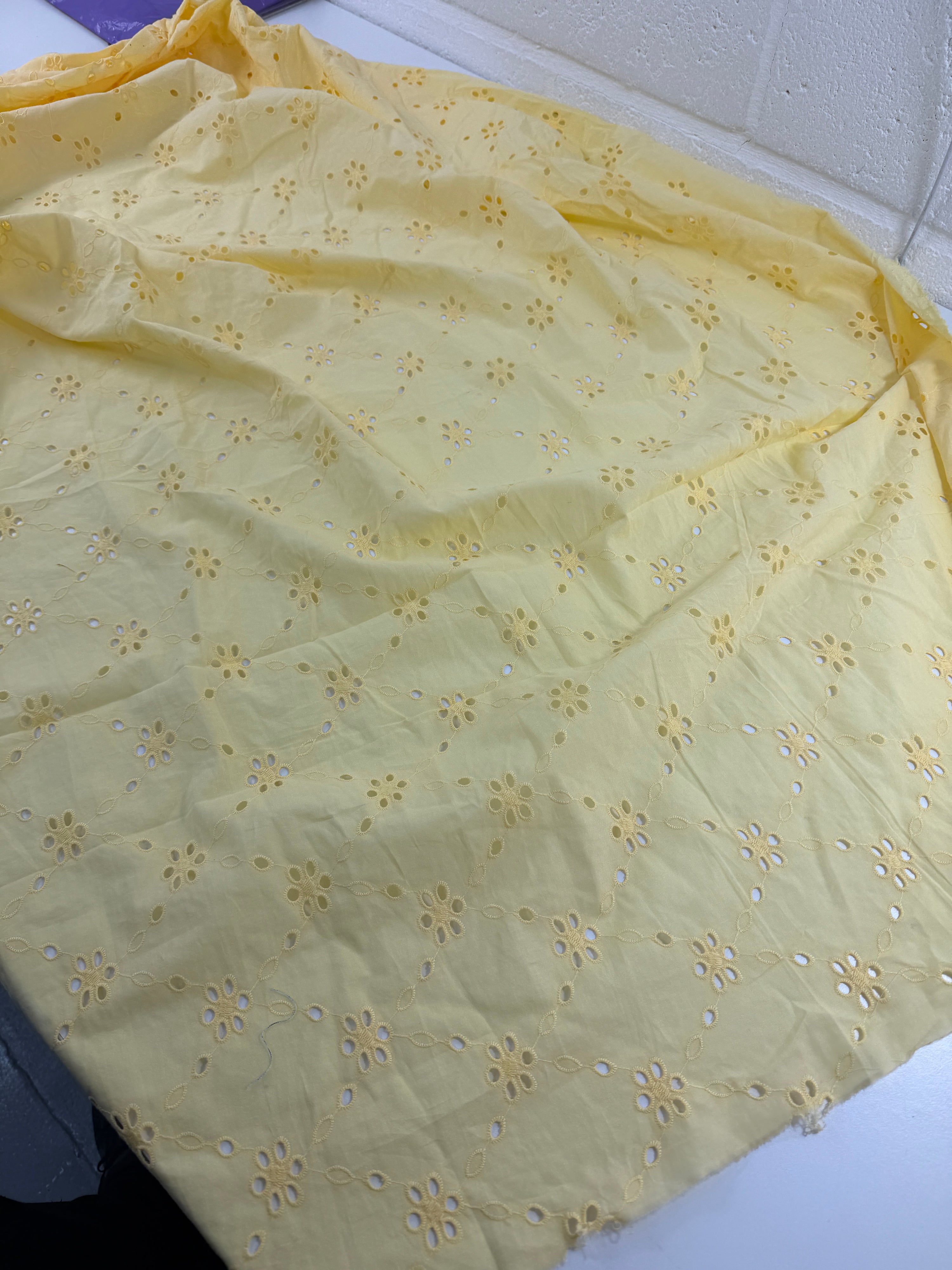 Pale Yellow Diamond Cambric Cotton Broderie Anglaise