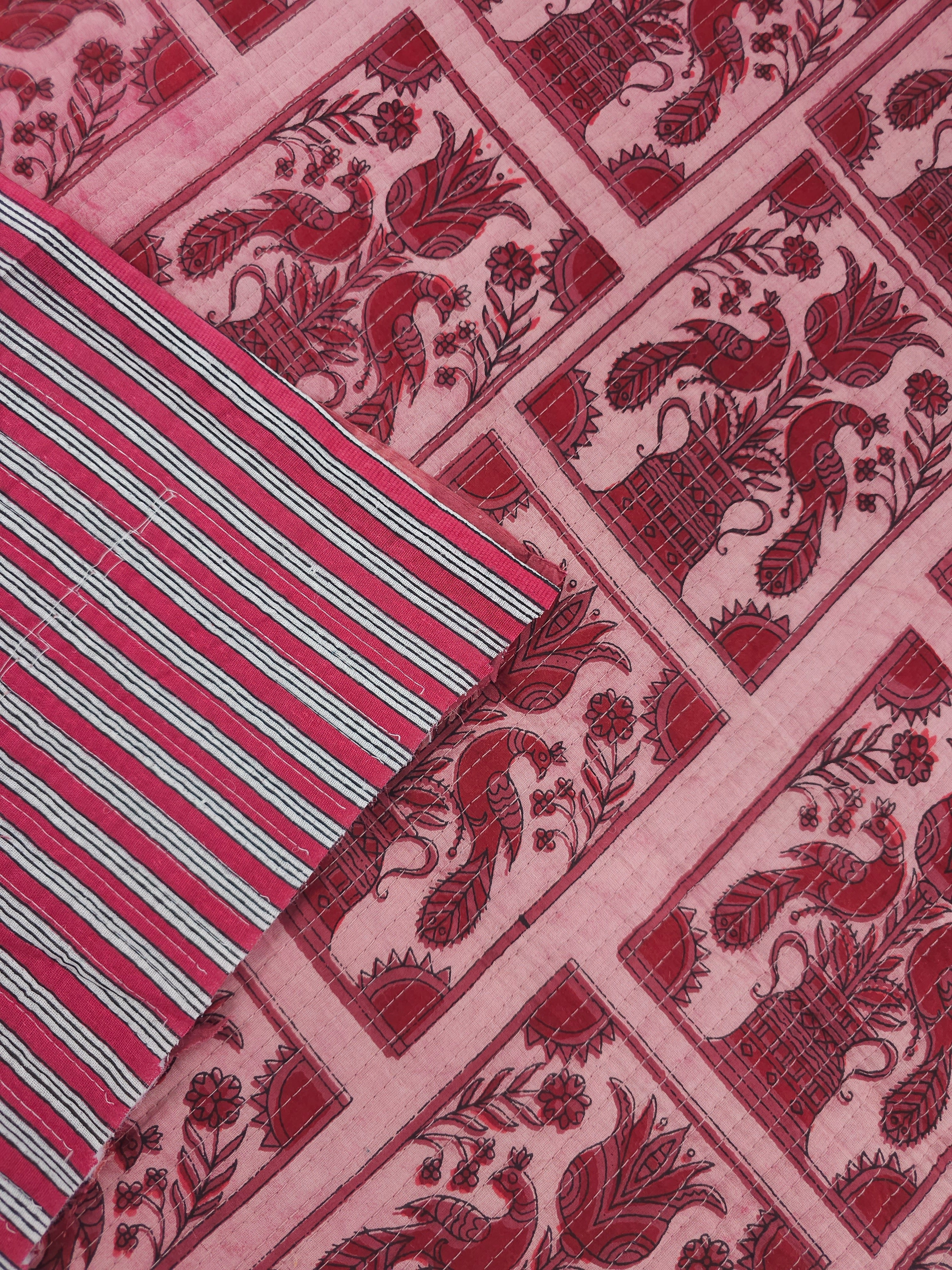 Powder Pink/Deep Red Tulip Frames Quilted Block Print