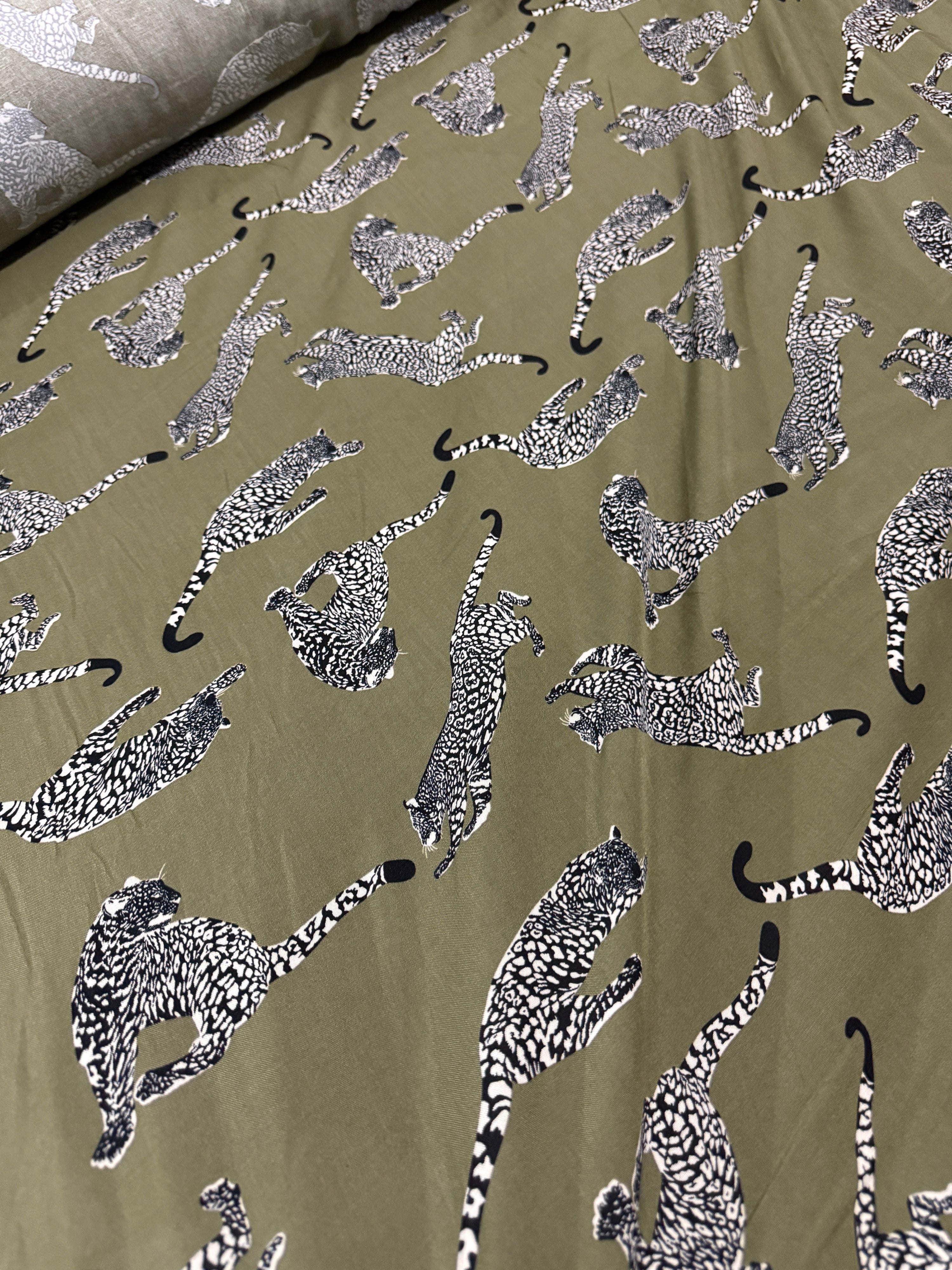 Khaki Leopard Viscose Challis