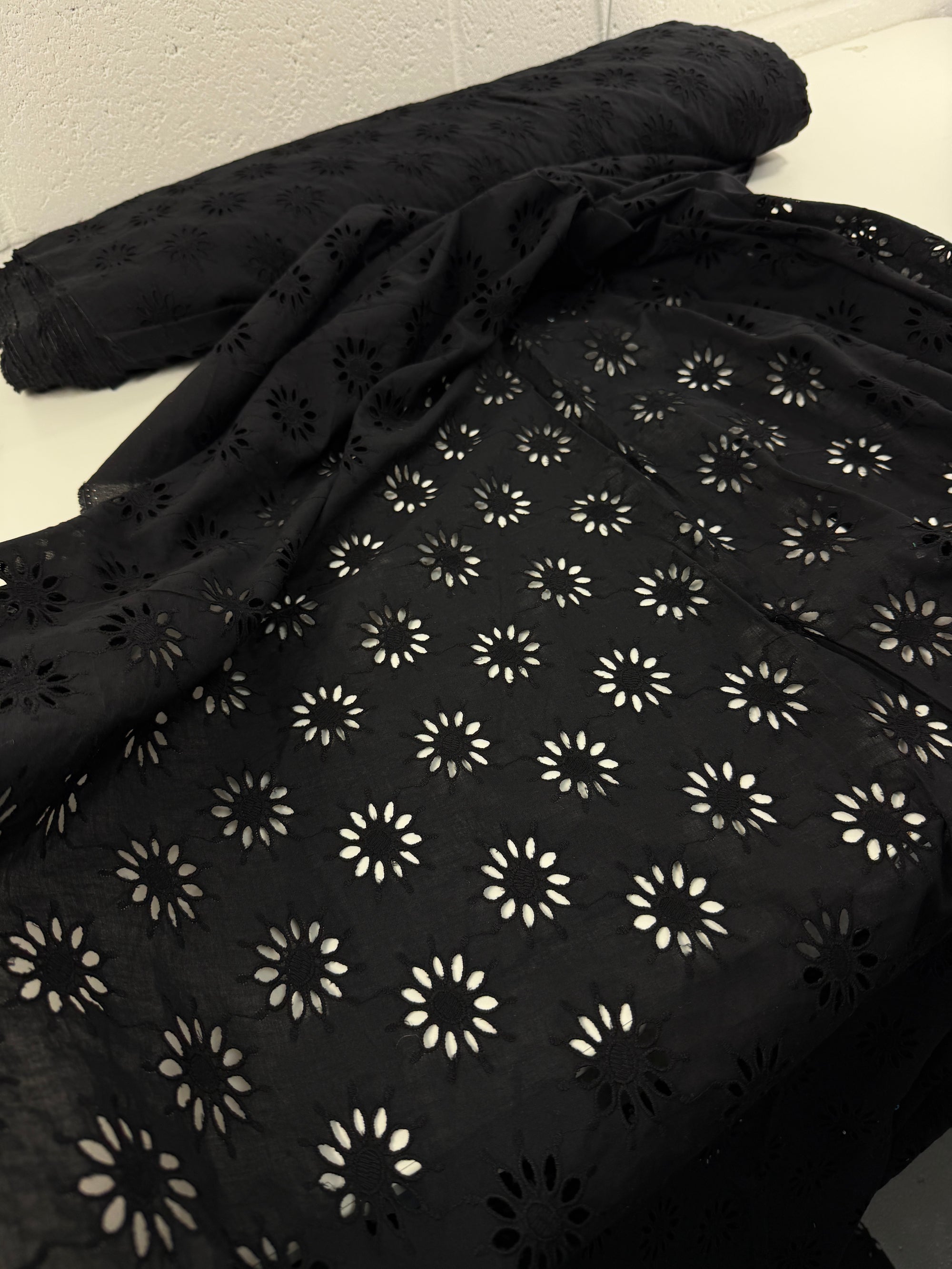 Black Sun Cambric Cotton Broderie Anglaise