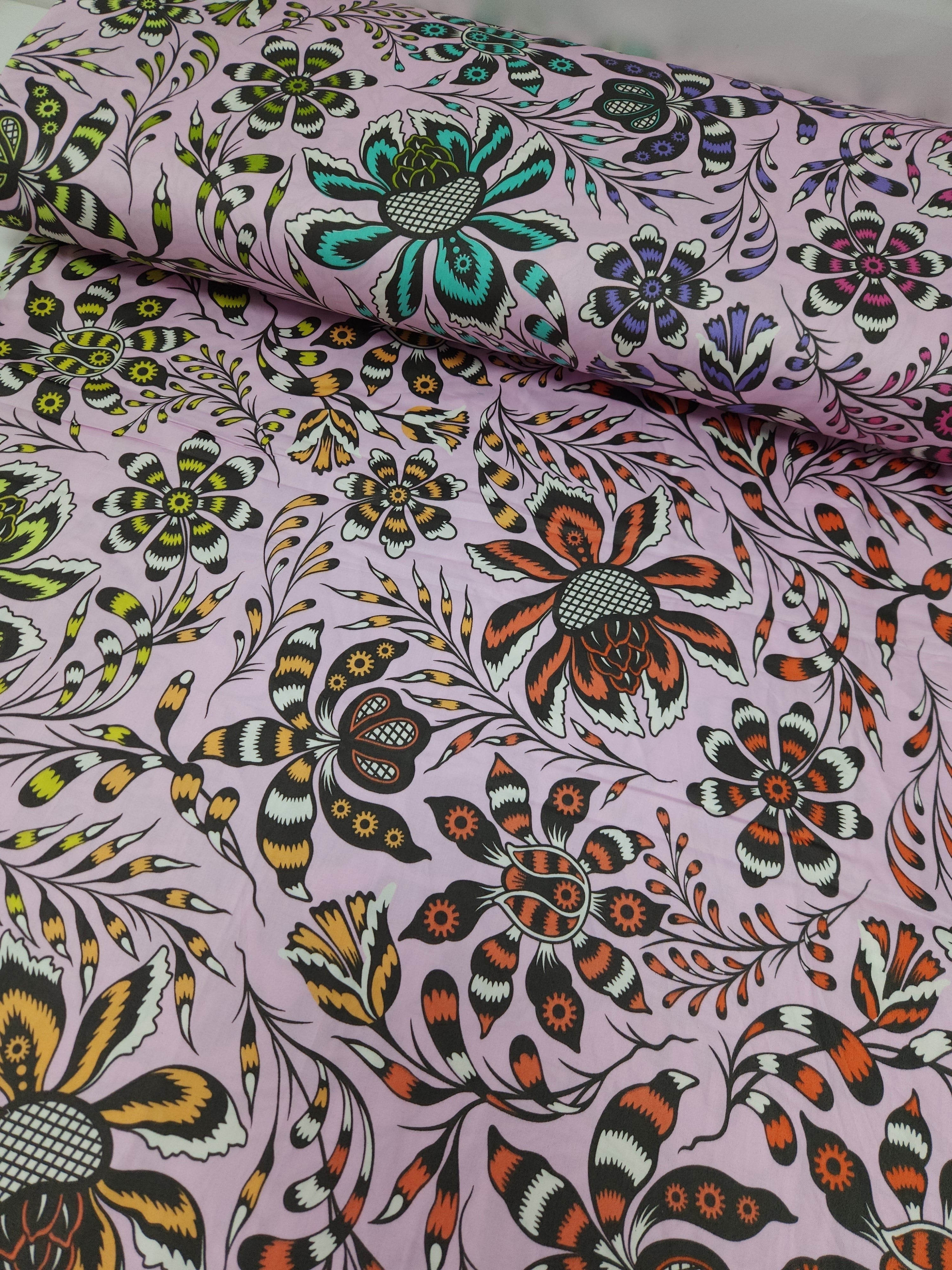 Lilac Pink Free Spirit Floral Cotton Sateen 108" - Tula Pink (Pieces)