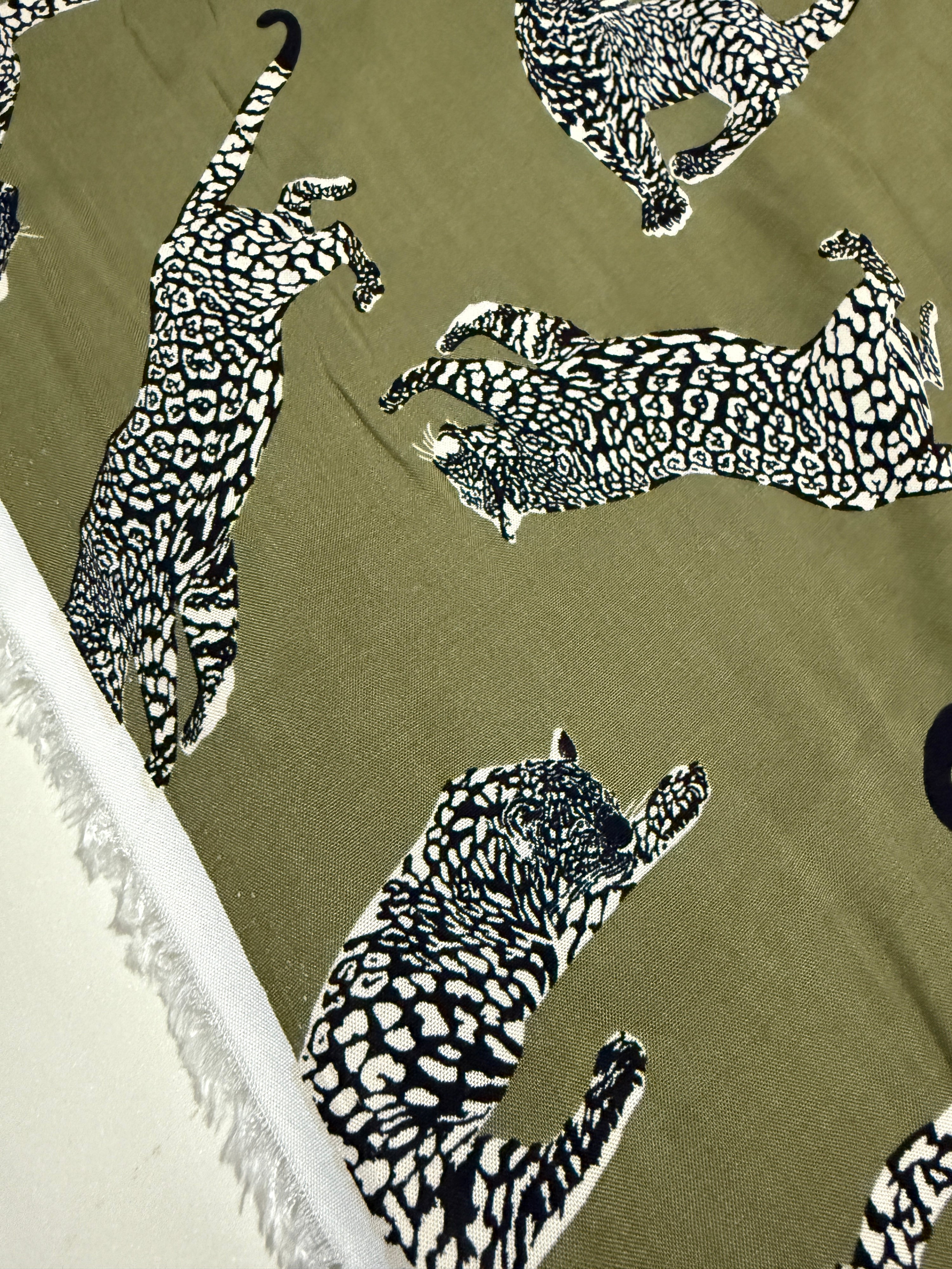Khaki Leopard Viscose Challis