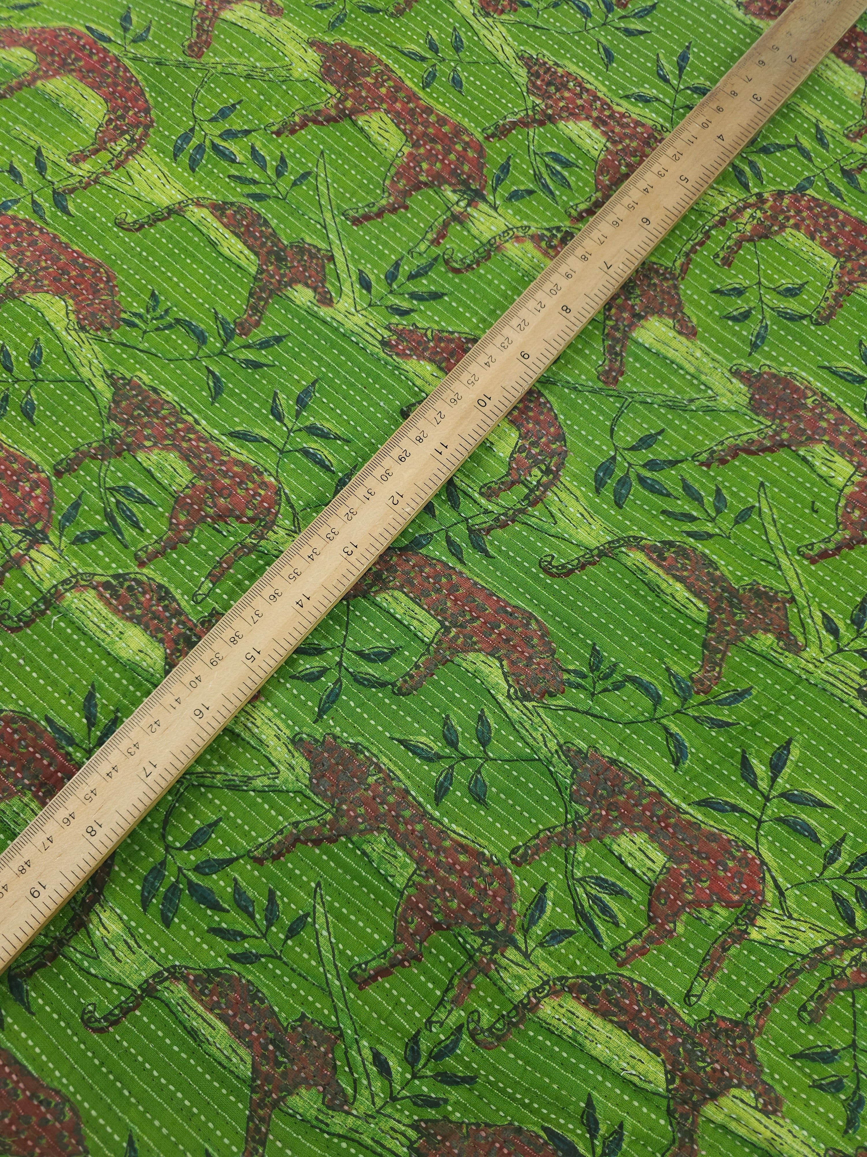 Green/Deep Red Lurking Leopard Quilted Block Print