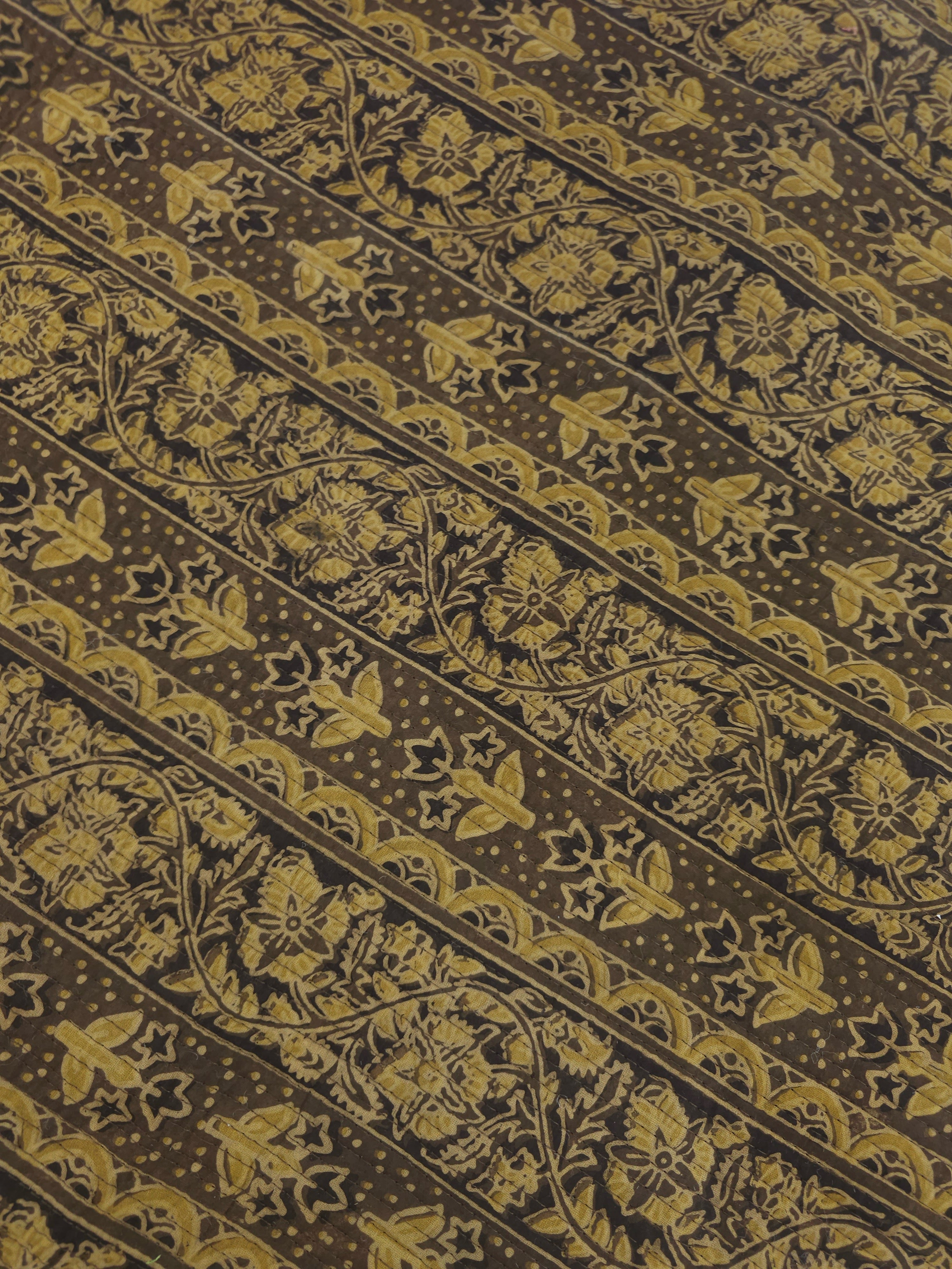 Brown/Muted Gold Vintage Stripe Quilted Block Print