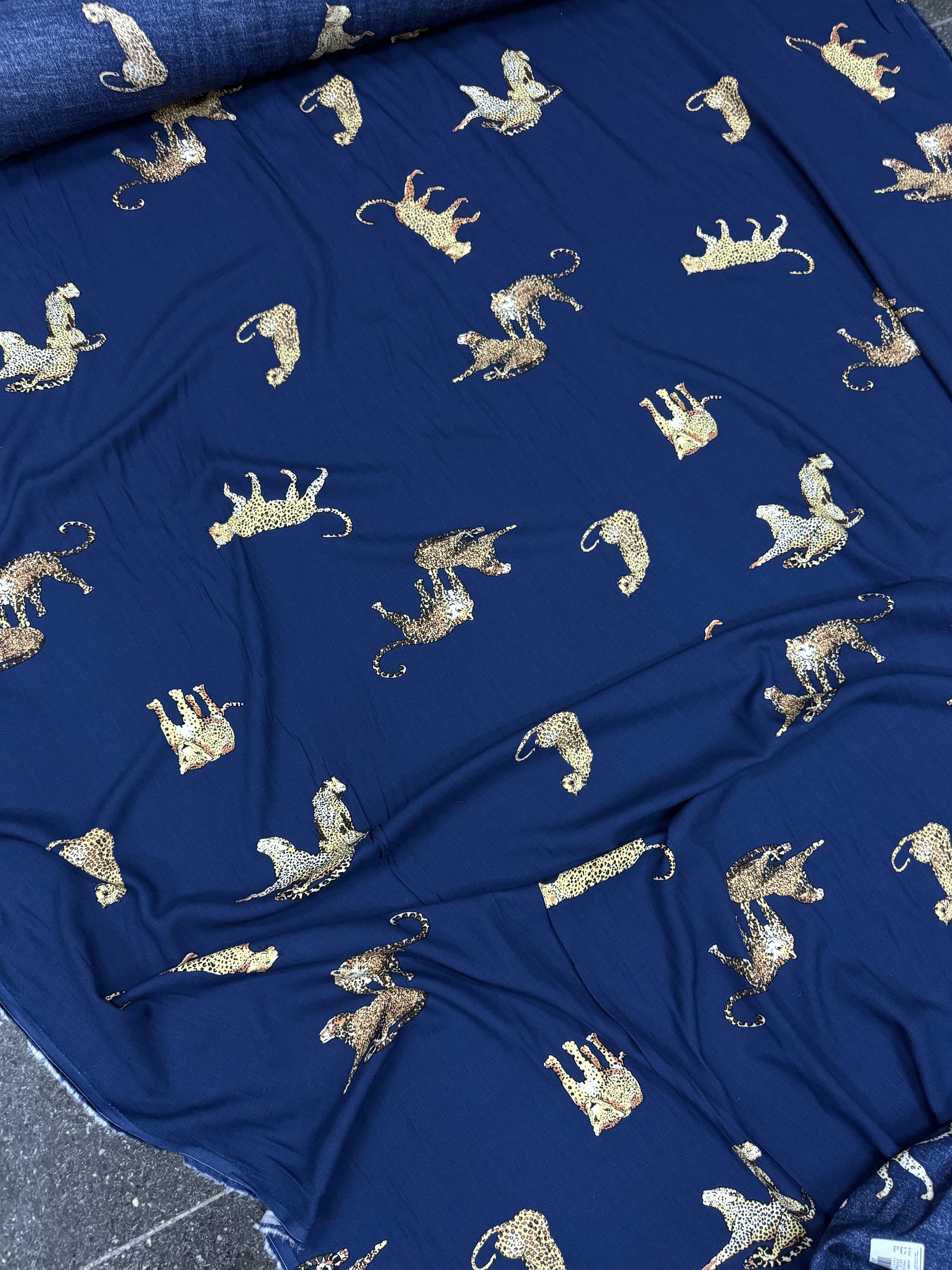 Navy Blue Leopard Viscose Challis
