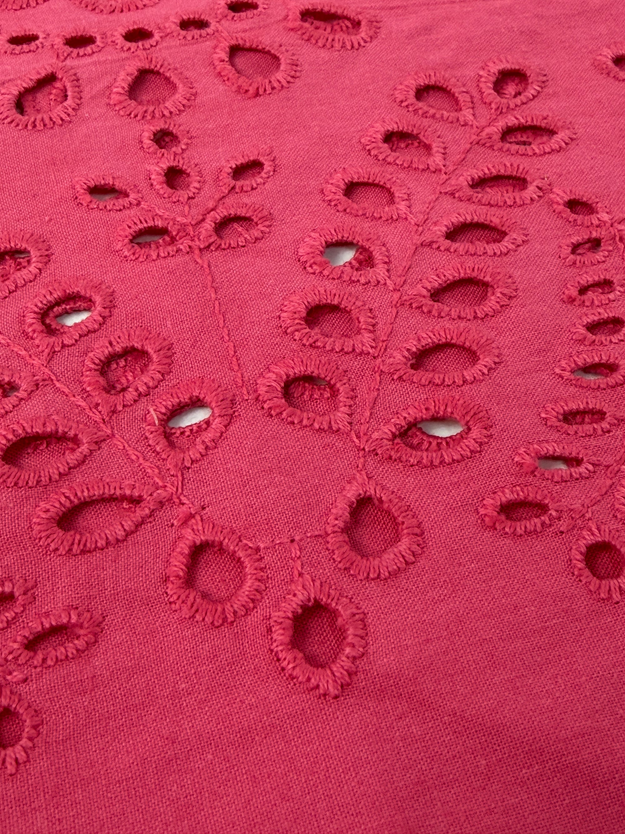 Salmon Pink Tulip Scallop Cotton Poplin Broderie Anglaise