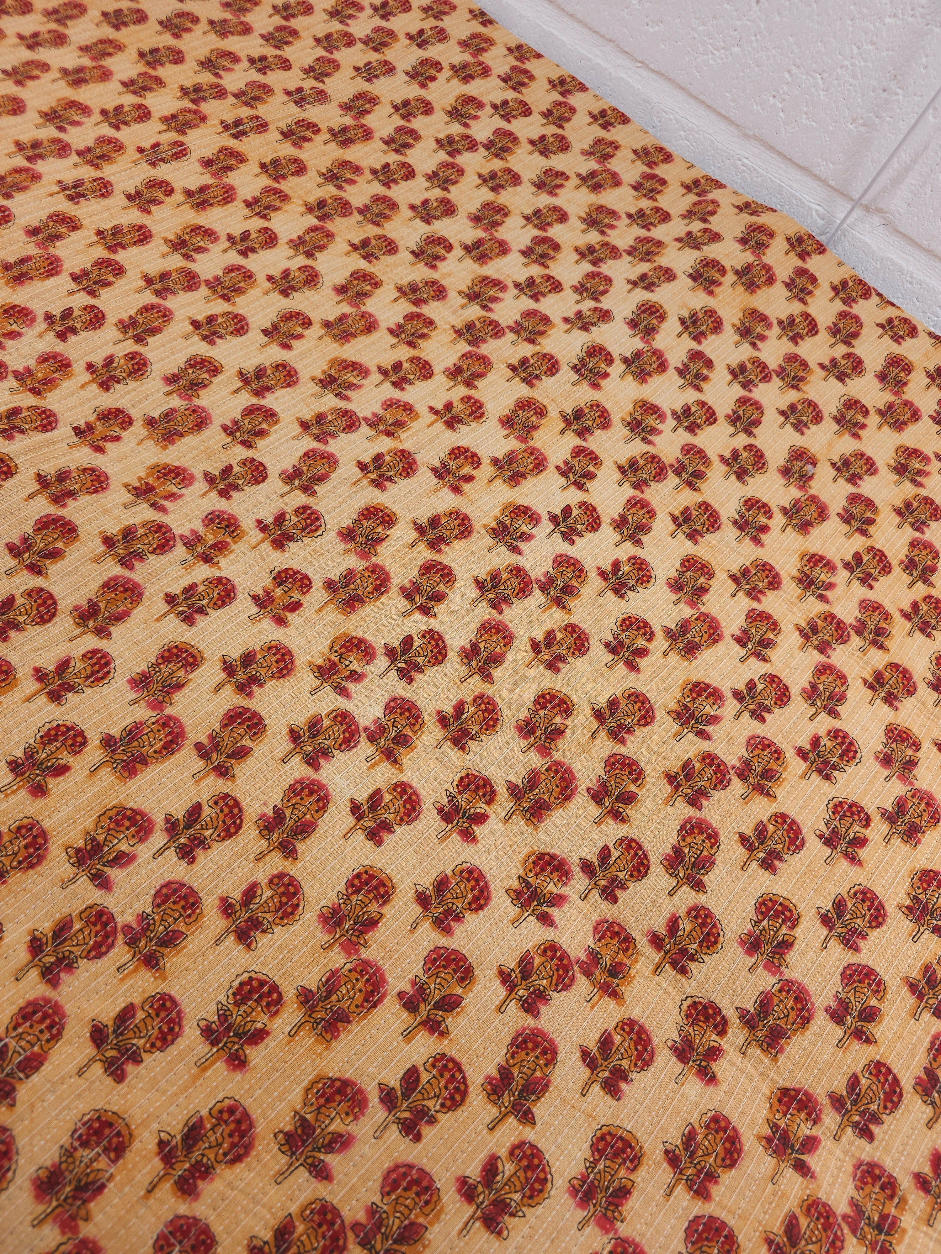 Orange/Red Puff Floral Quilted Block Print