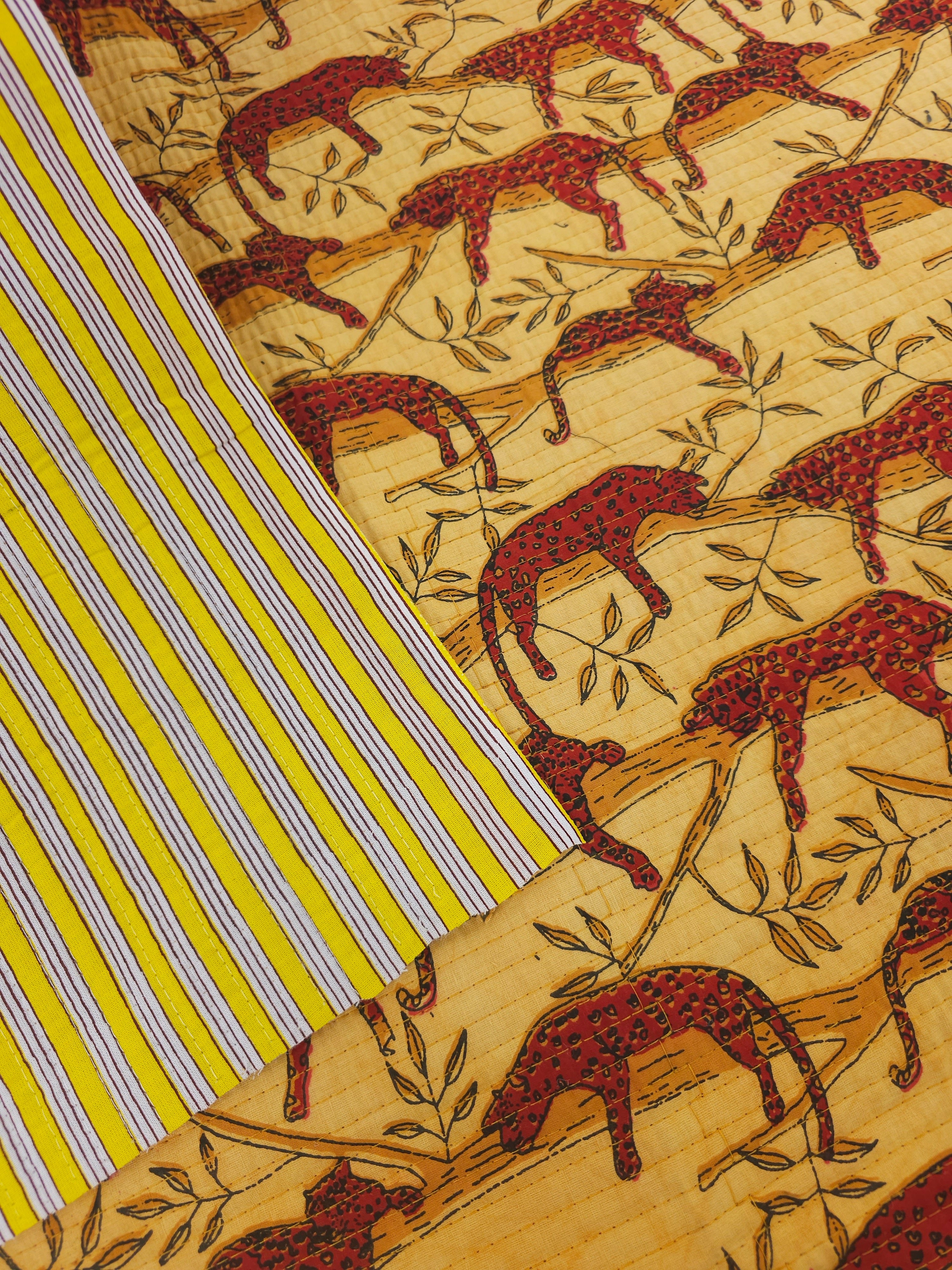 Red/Marigold Lurking Leopard Quilted Block Print