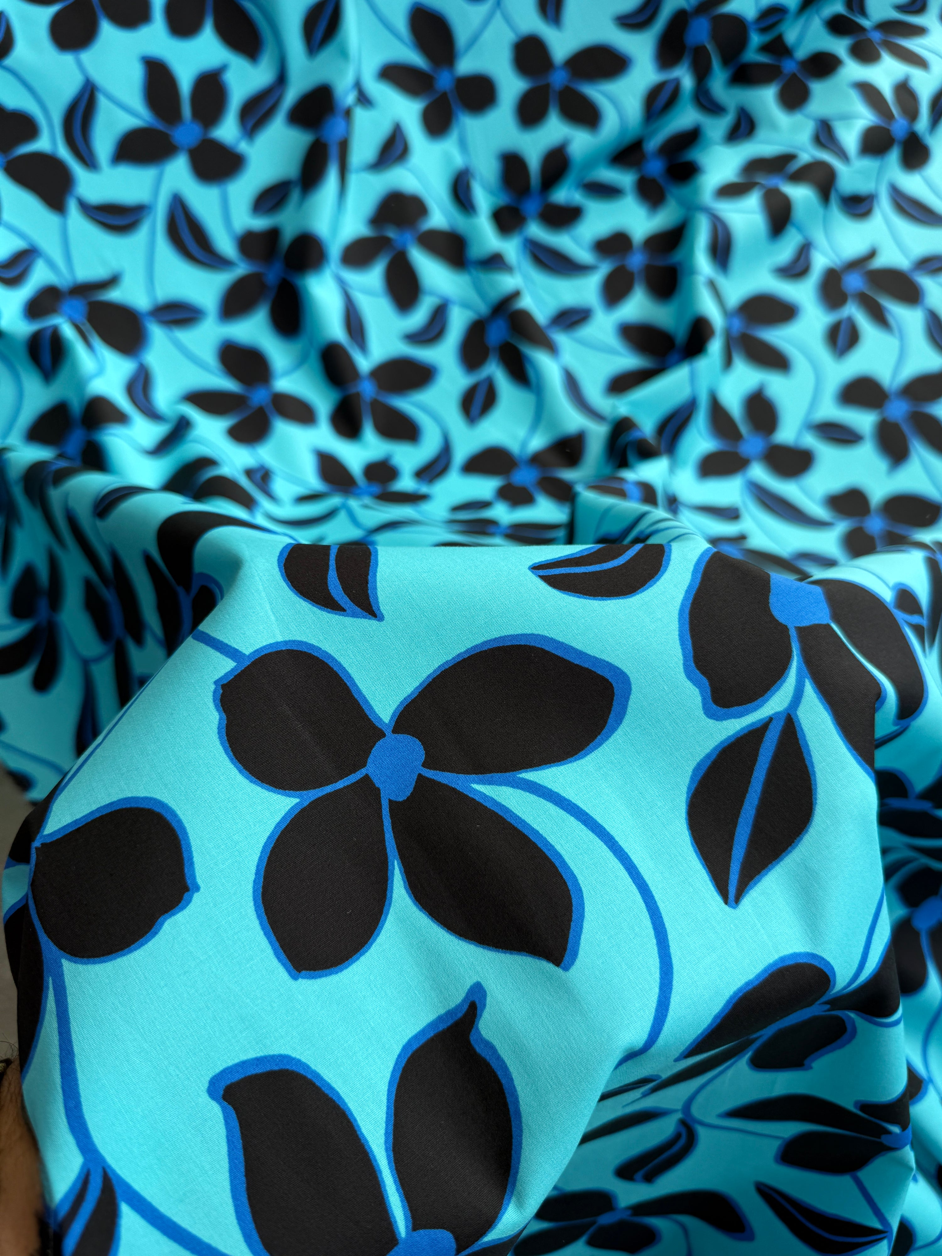 *PRE ORDER* Turquoise Blue Floral Vine Cotton Poplin