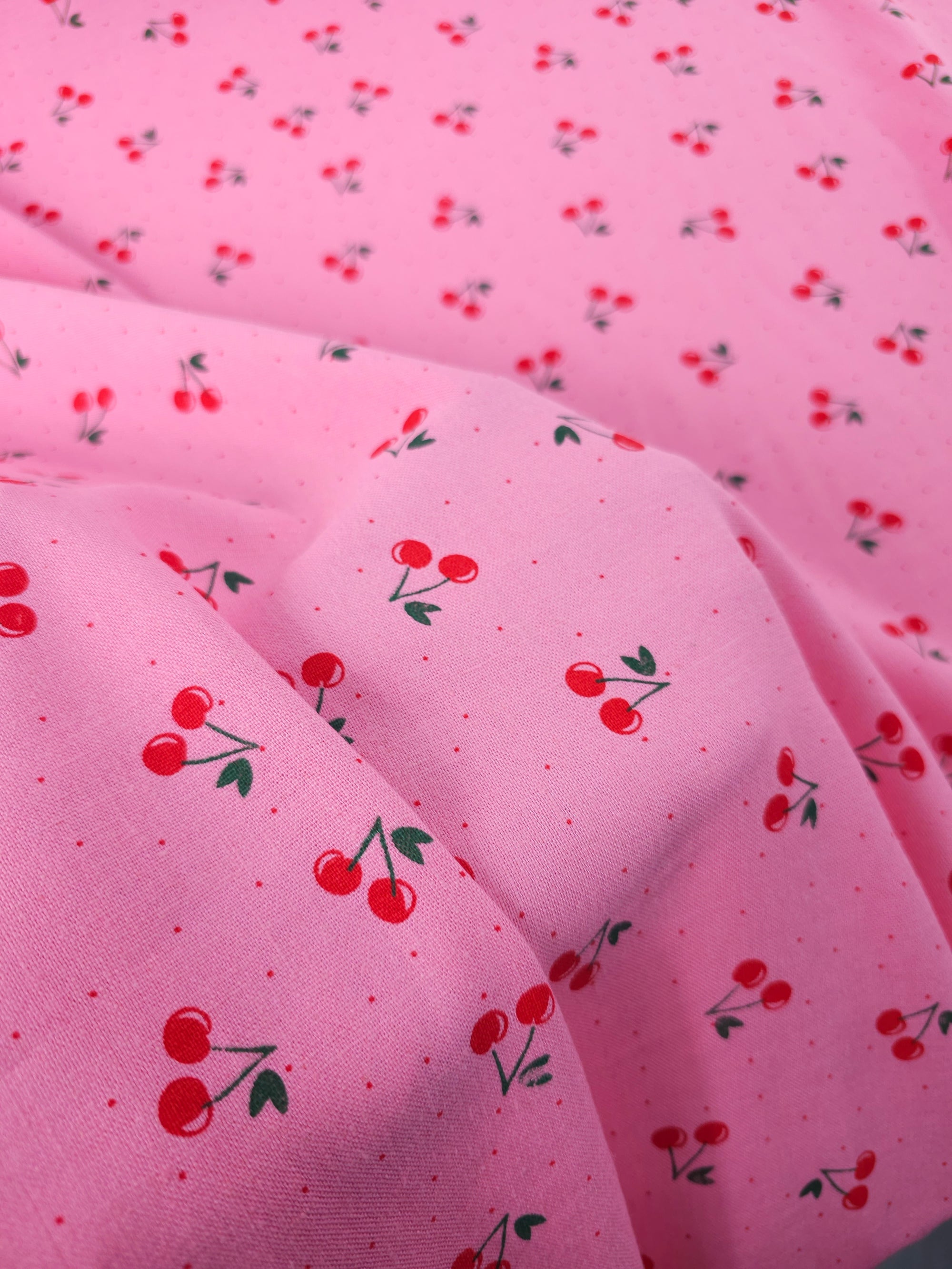 Pink/Red Ditsy Polka Cherries Medium Weight Cotton