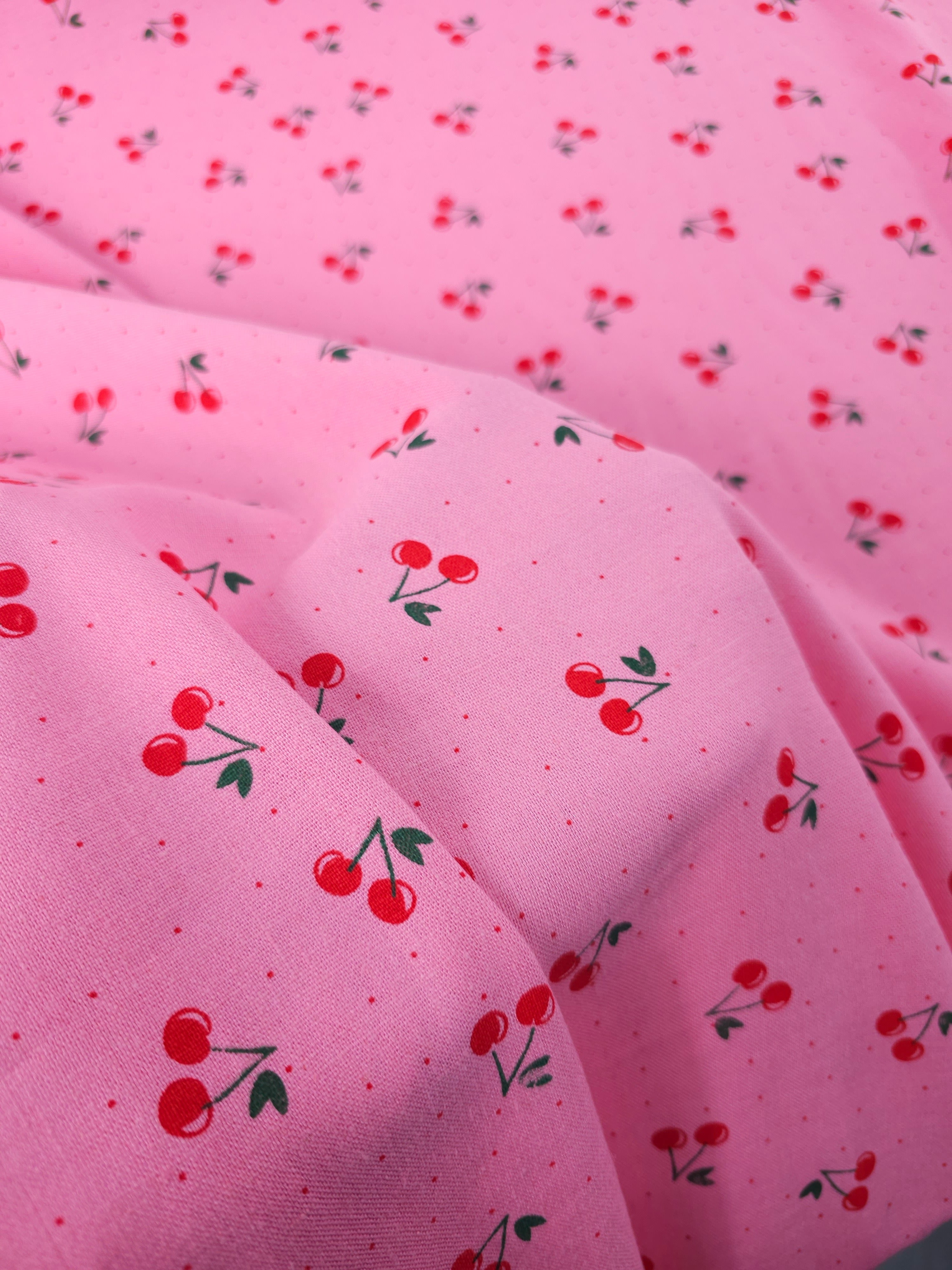 Pink/Red Ditsy Polka Cherries Mediumweight Cotton