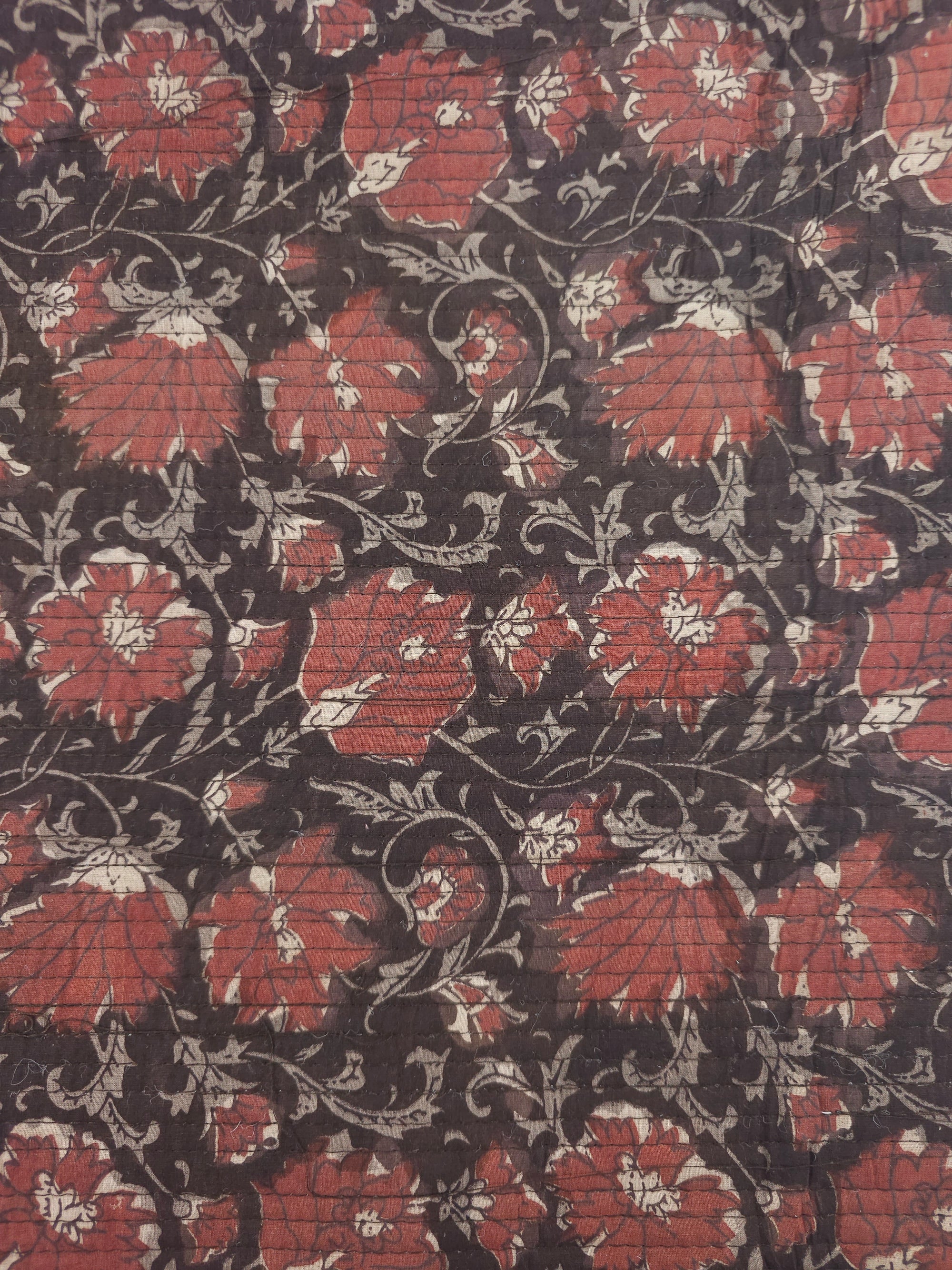 Brown/Burgundy Vintage Floral Quilted Block Print
