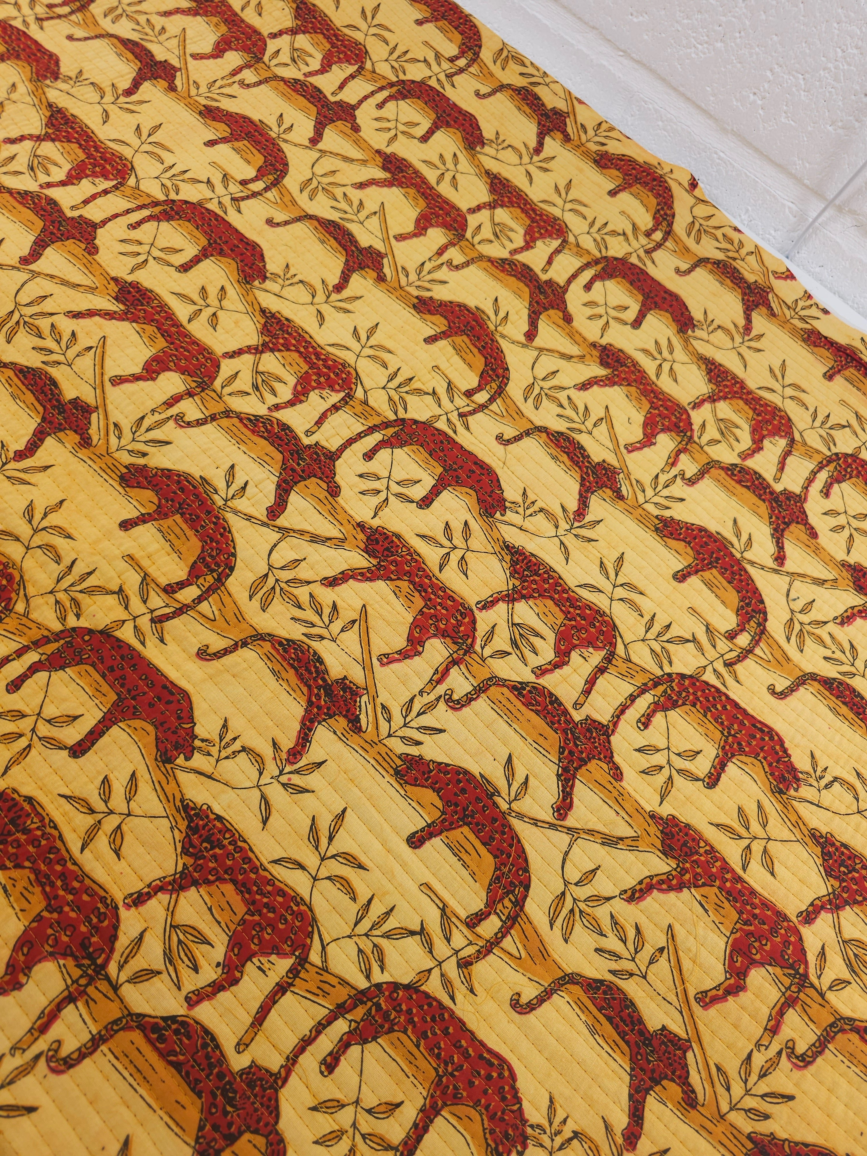 Red/Marigold Lurking Leopard Quilted Block Print