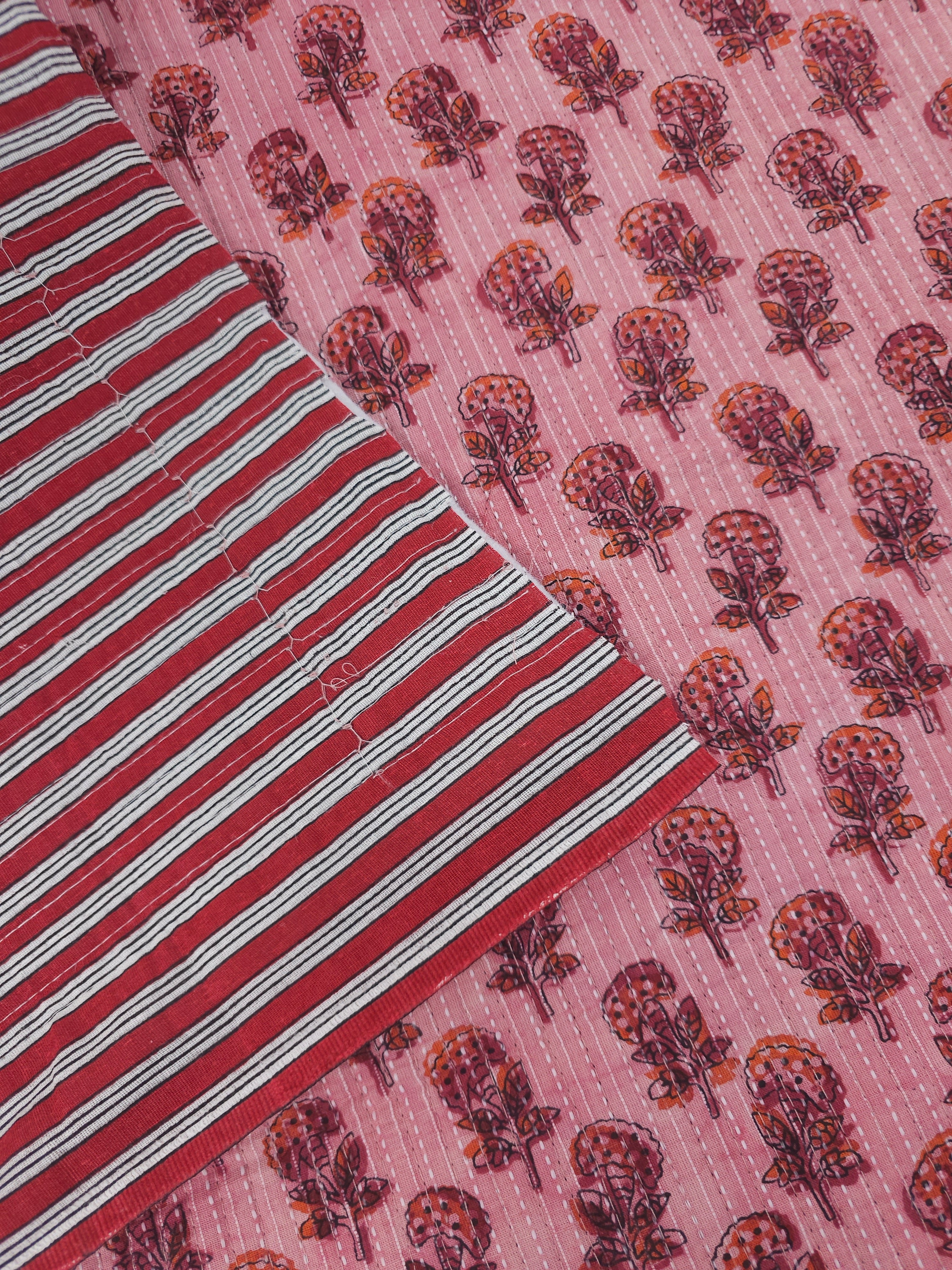 Powder Pink Puff Floral Quilted Block Print