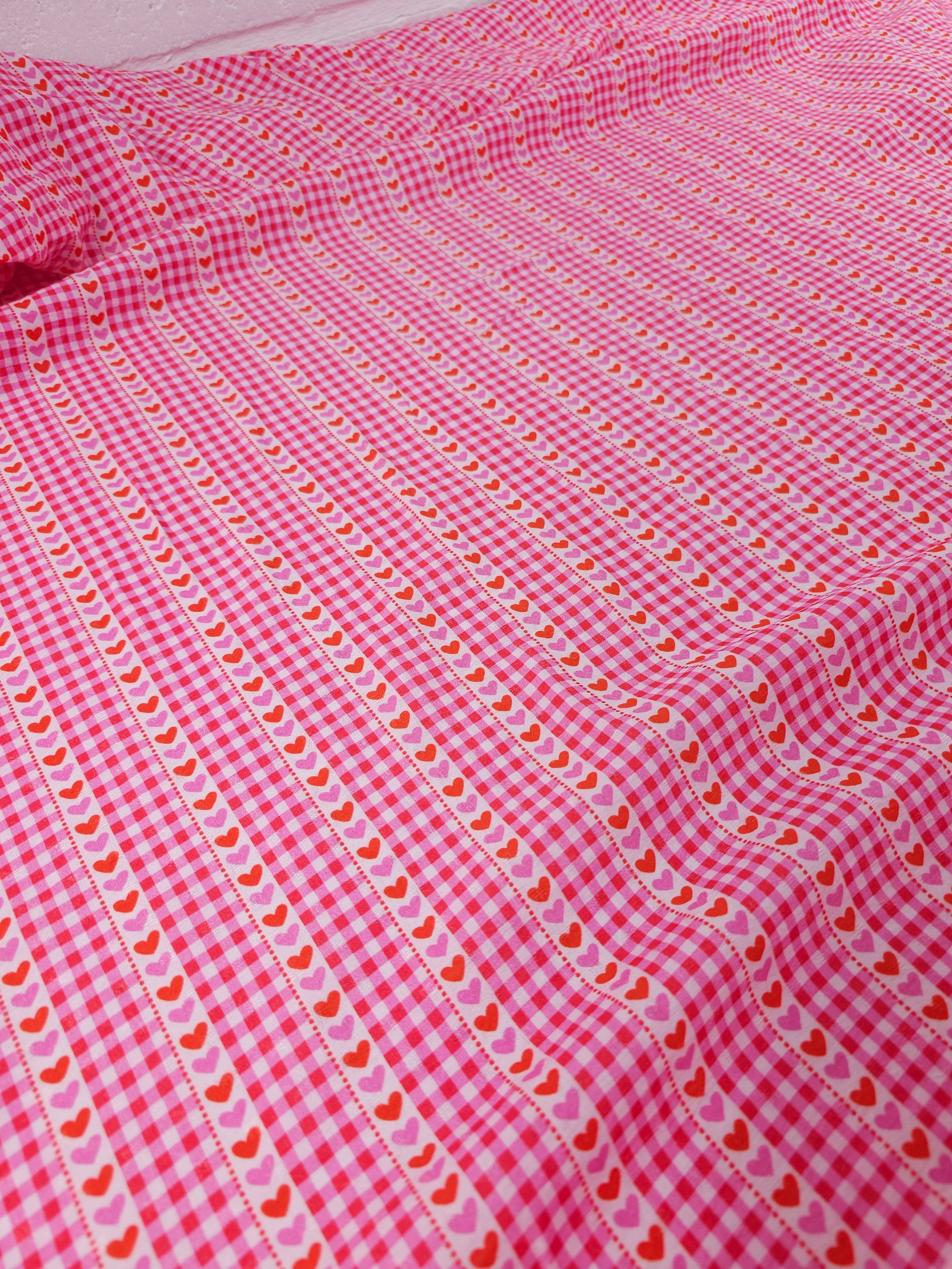 Pink Hearts Gingham Viscose Modal