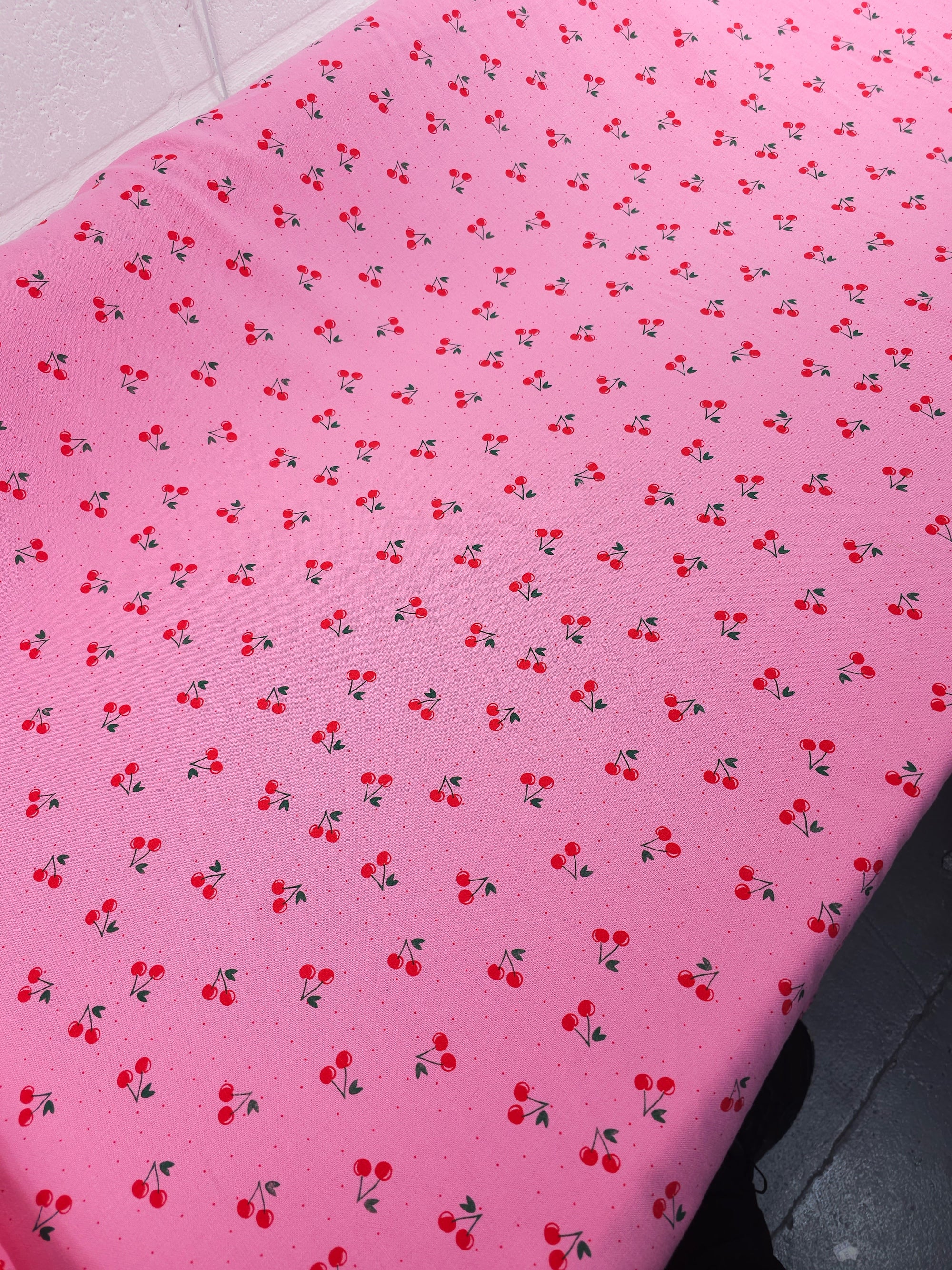 Pink/Red Ditsy Polka Cherries Medium Weight Cotton