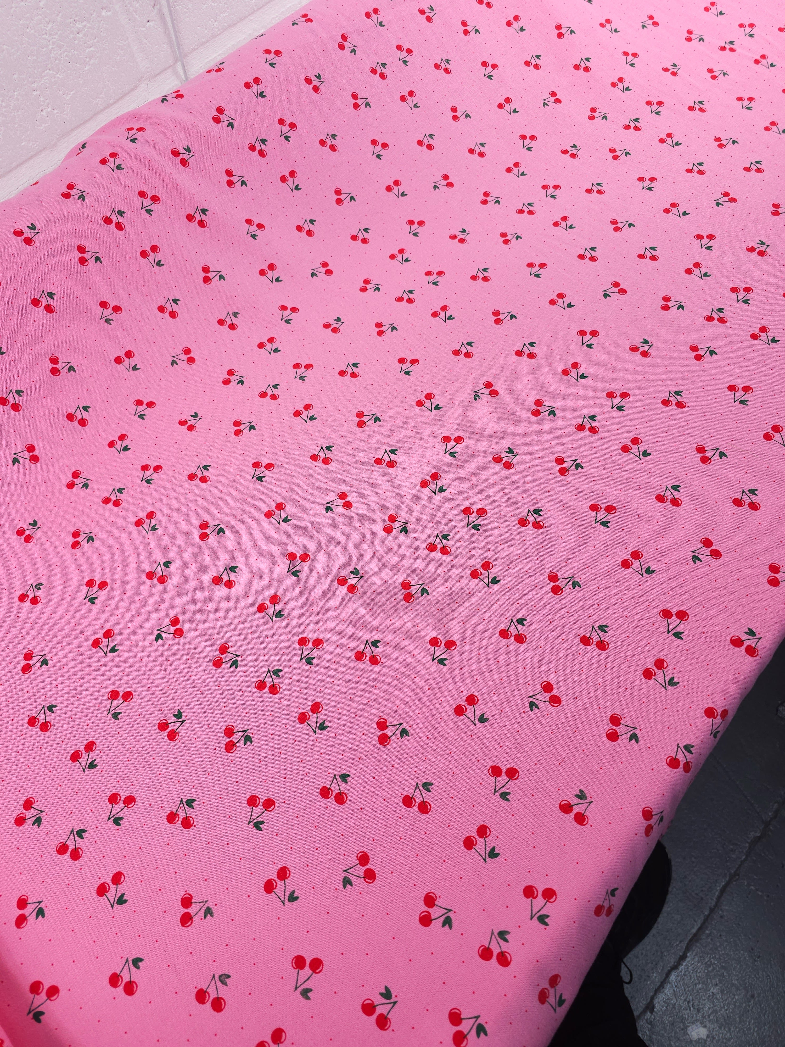 Pink/Red Ditsy Polka Cherries Mediumweight Cotton