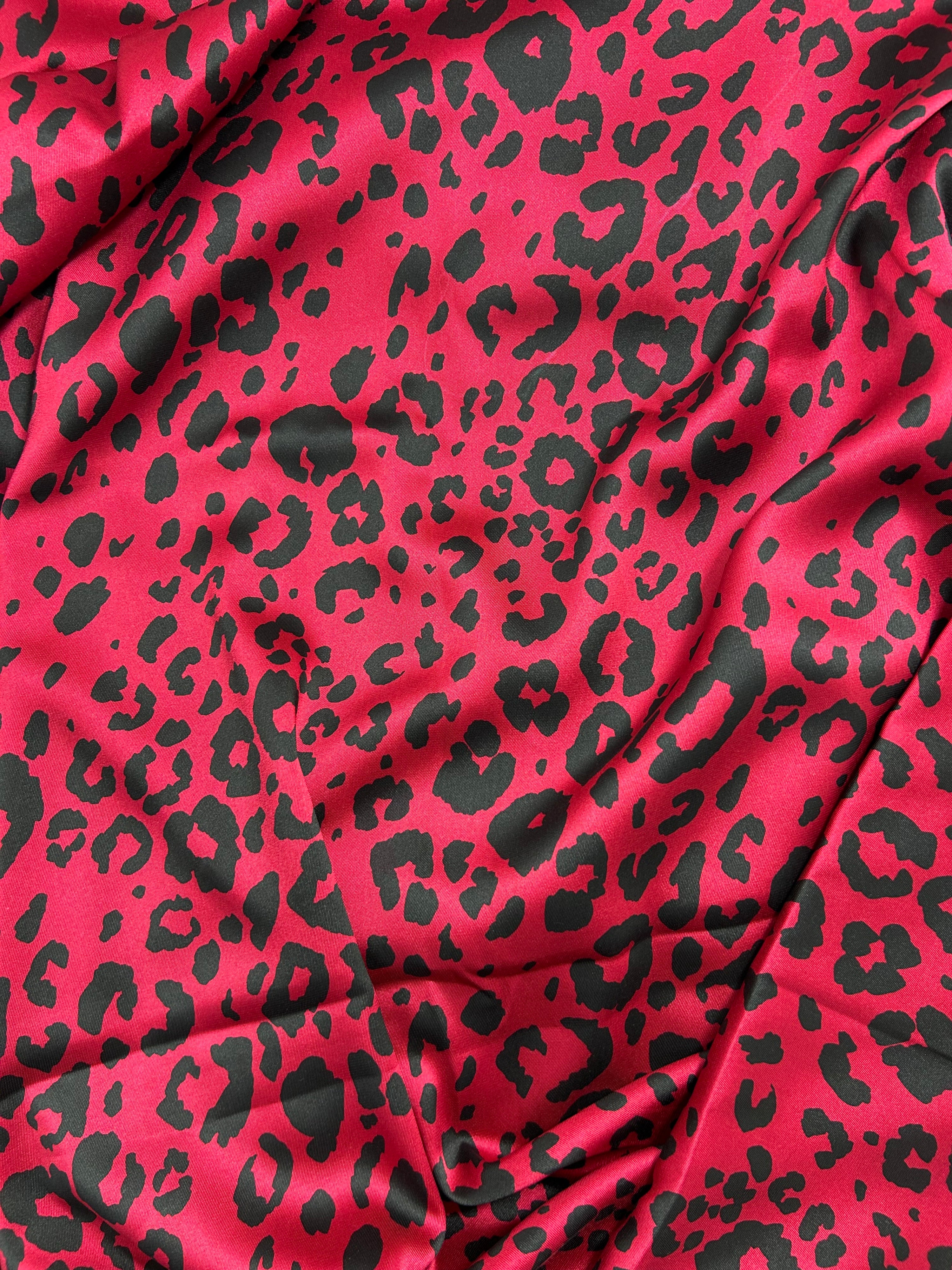 Crimson Leopard Print Poly Satin - 3.9m Piece