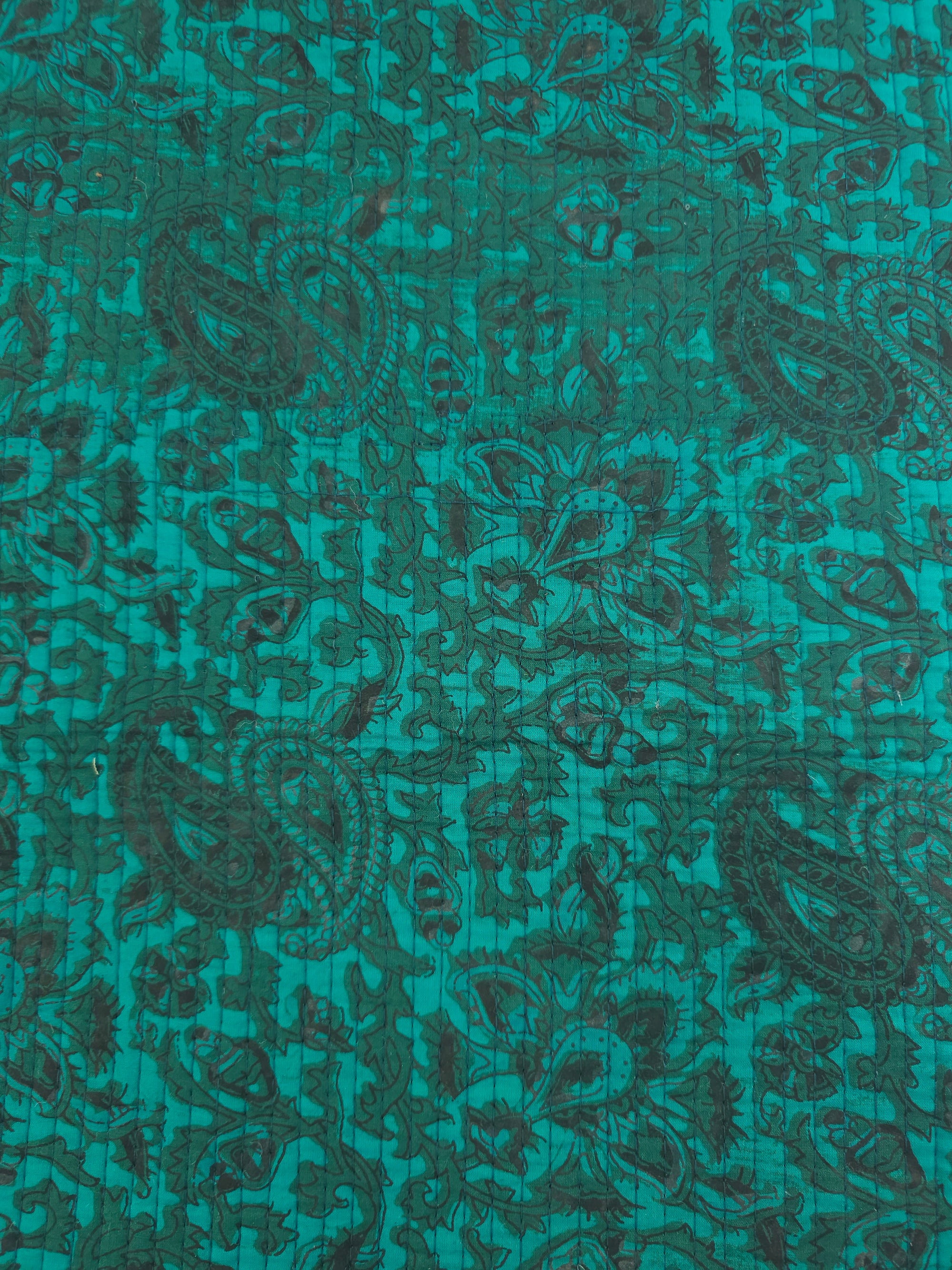 Deep Teal Paisley Twine Quilted Block Print
