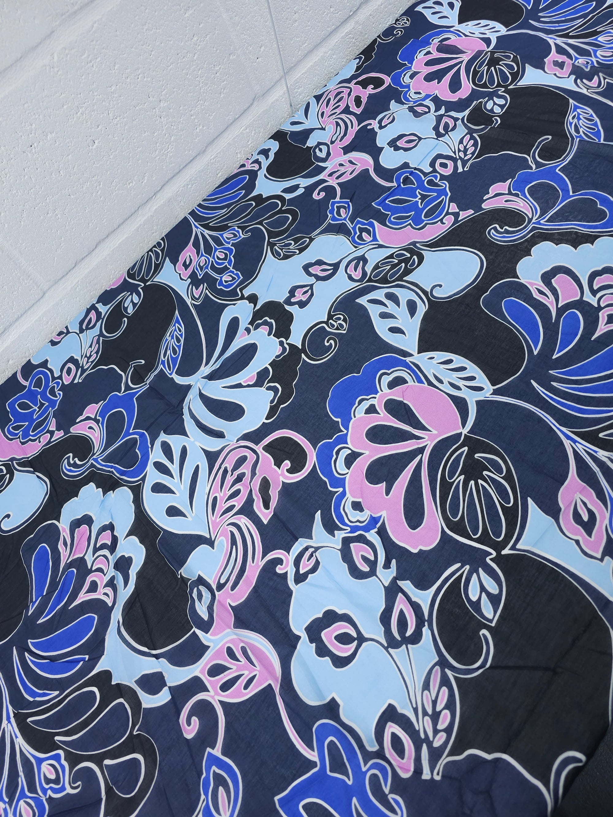 Blue/Lilac Spiral Floral Sheer Lightweight Cotton