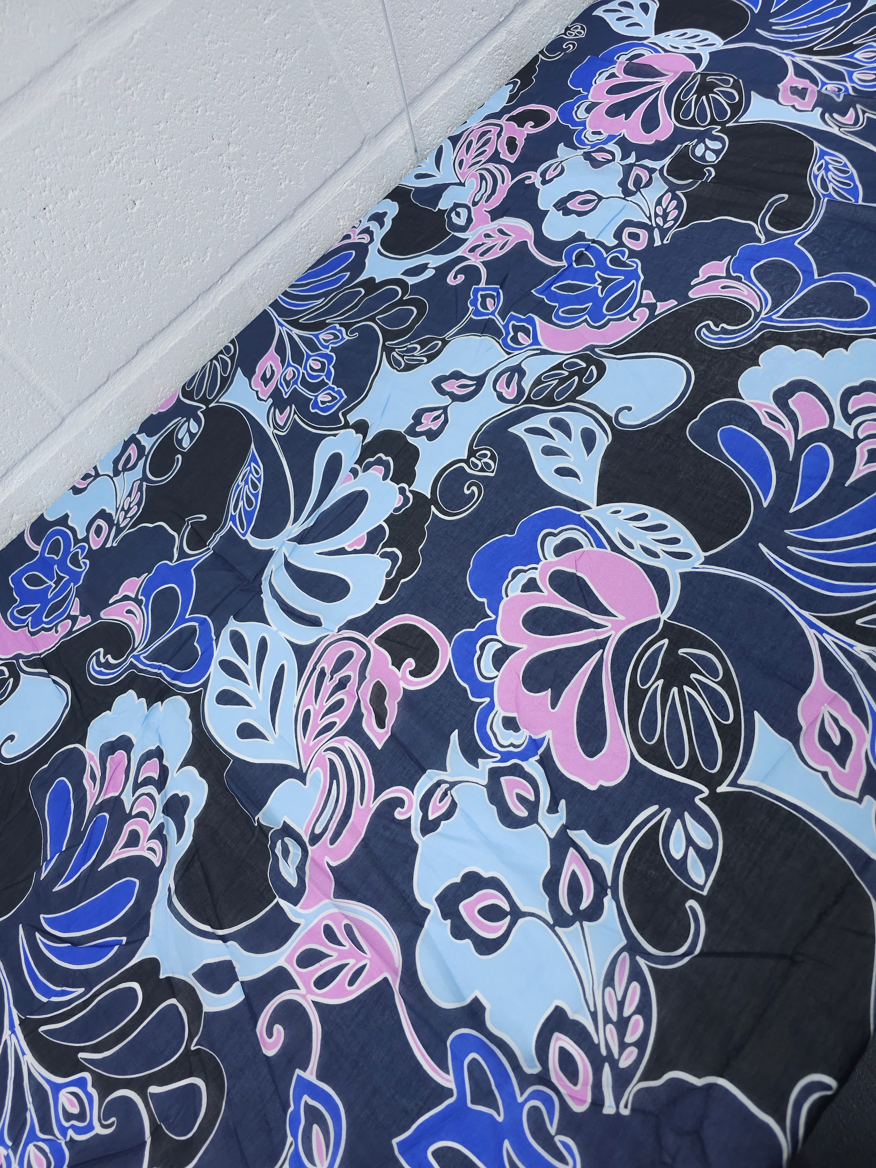 Blue/Lilac Spiral Floral Sheer Lightweight Cotton