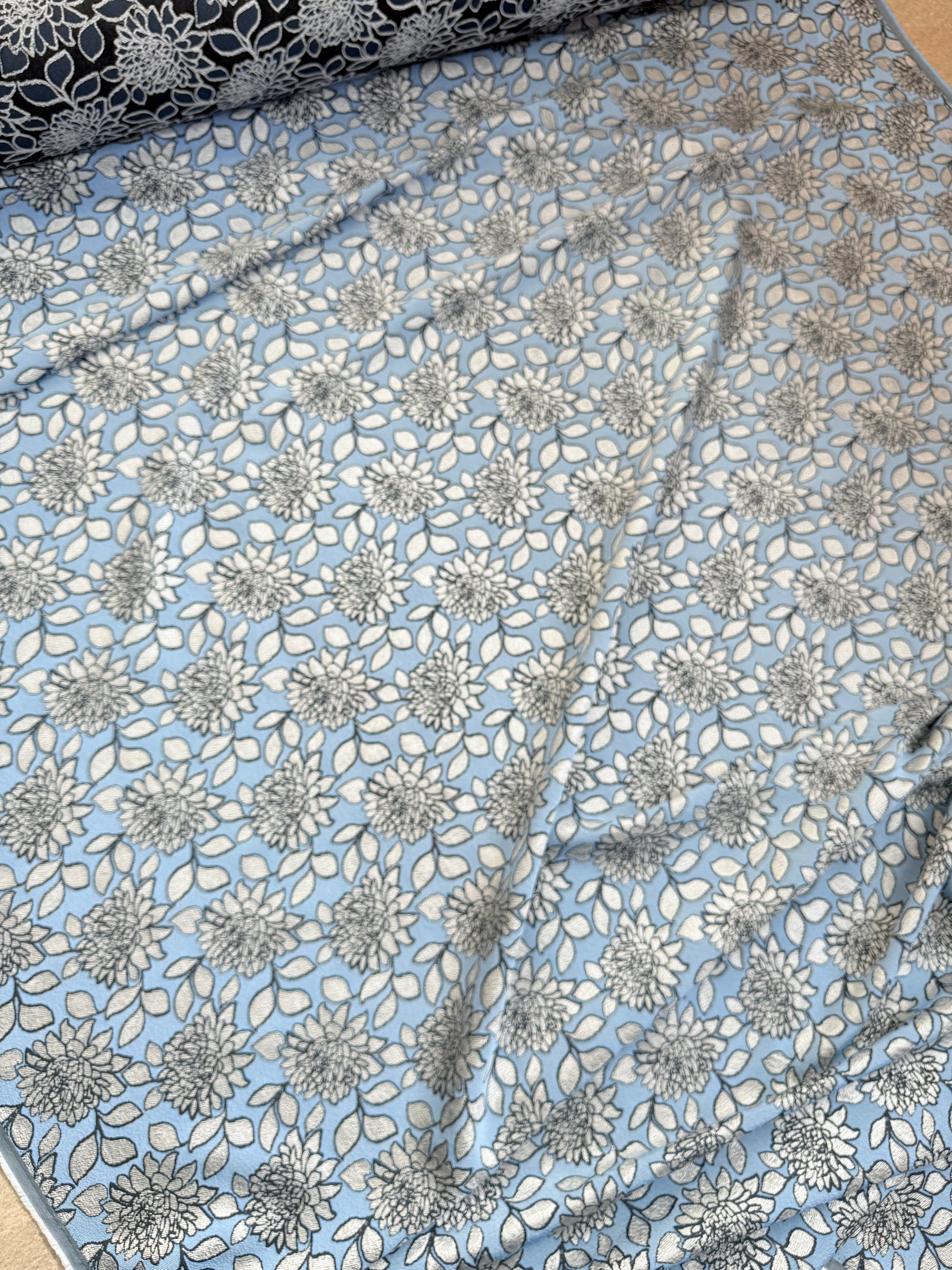 *PRE ORDER* Powder Blue/Silver Floral Jacquard
