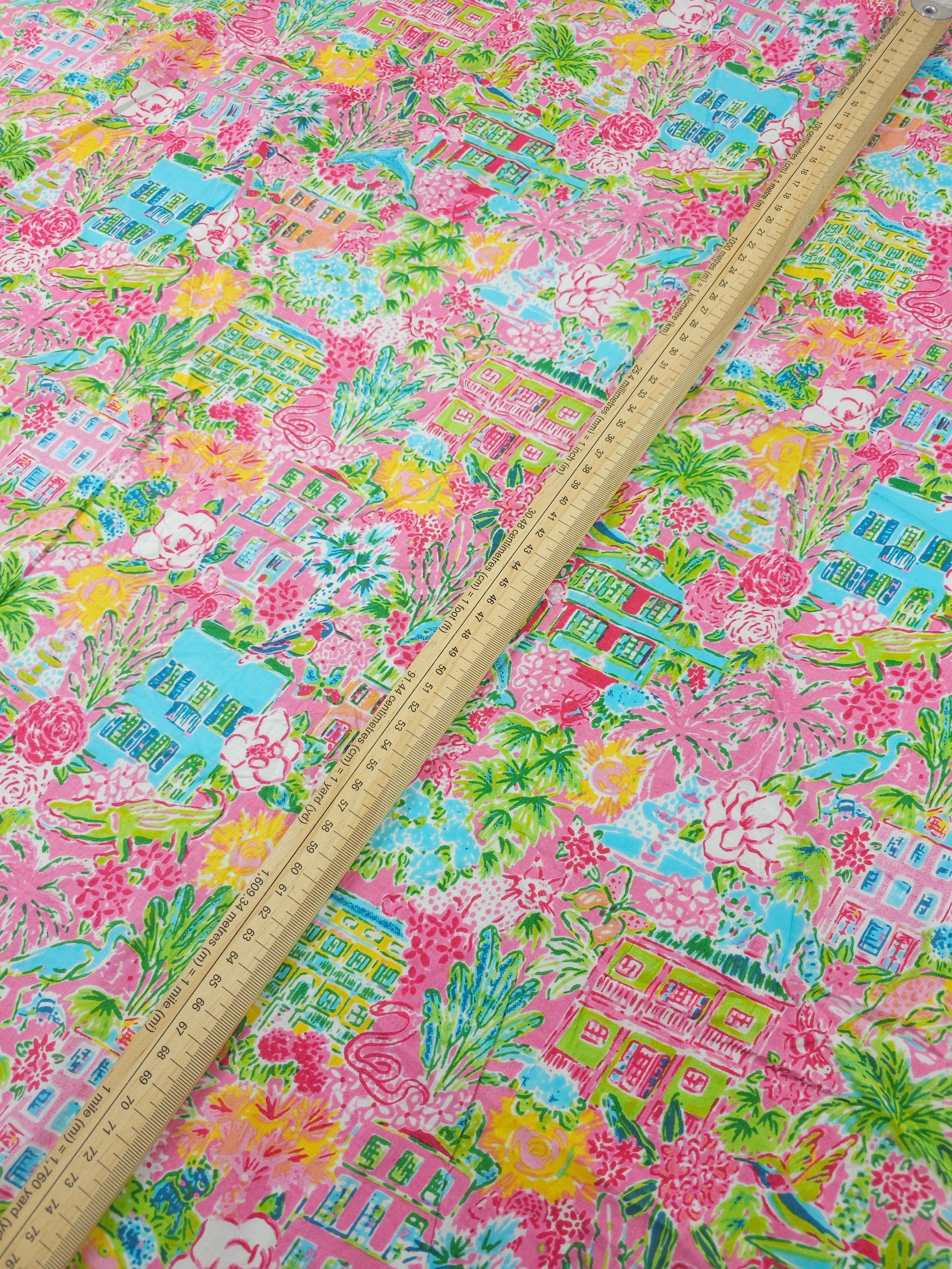 Pink Summer Cabana Houses Cambric Cotton