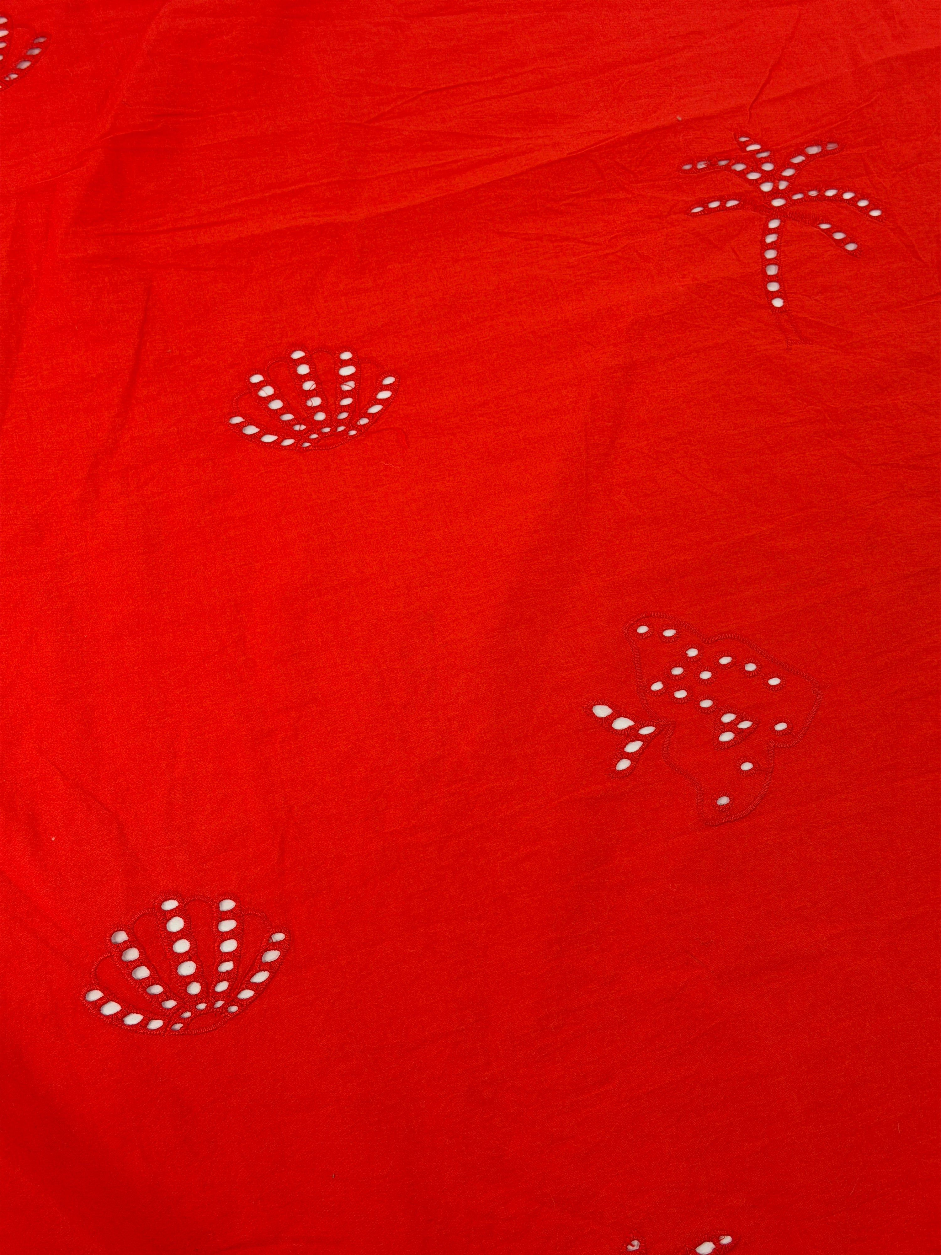Coral Red Seashell Cotton Poplin Broderie Anglaise