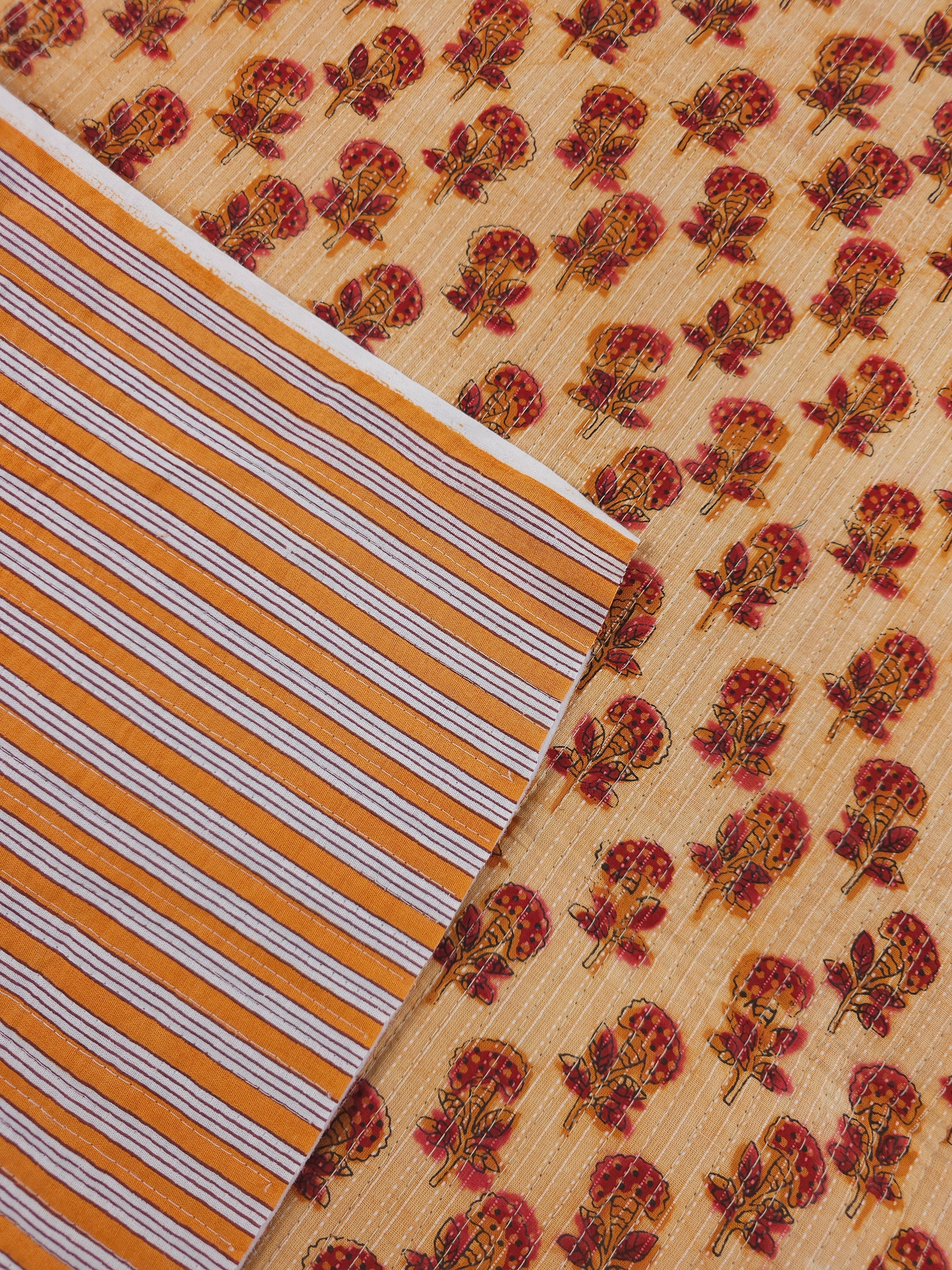 Orange/Red Puff Floral Quilted Block Print