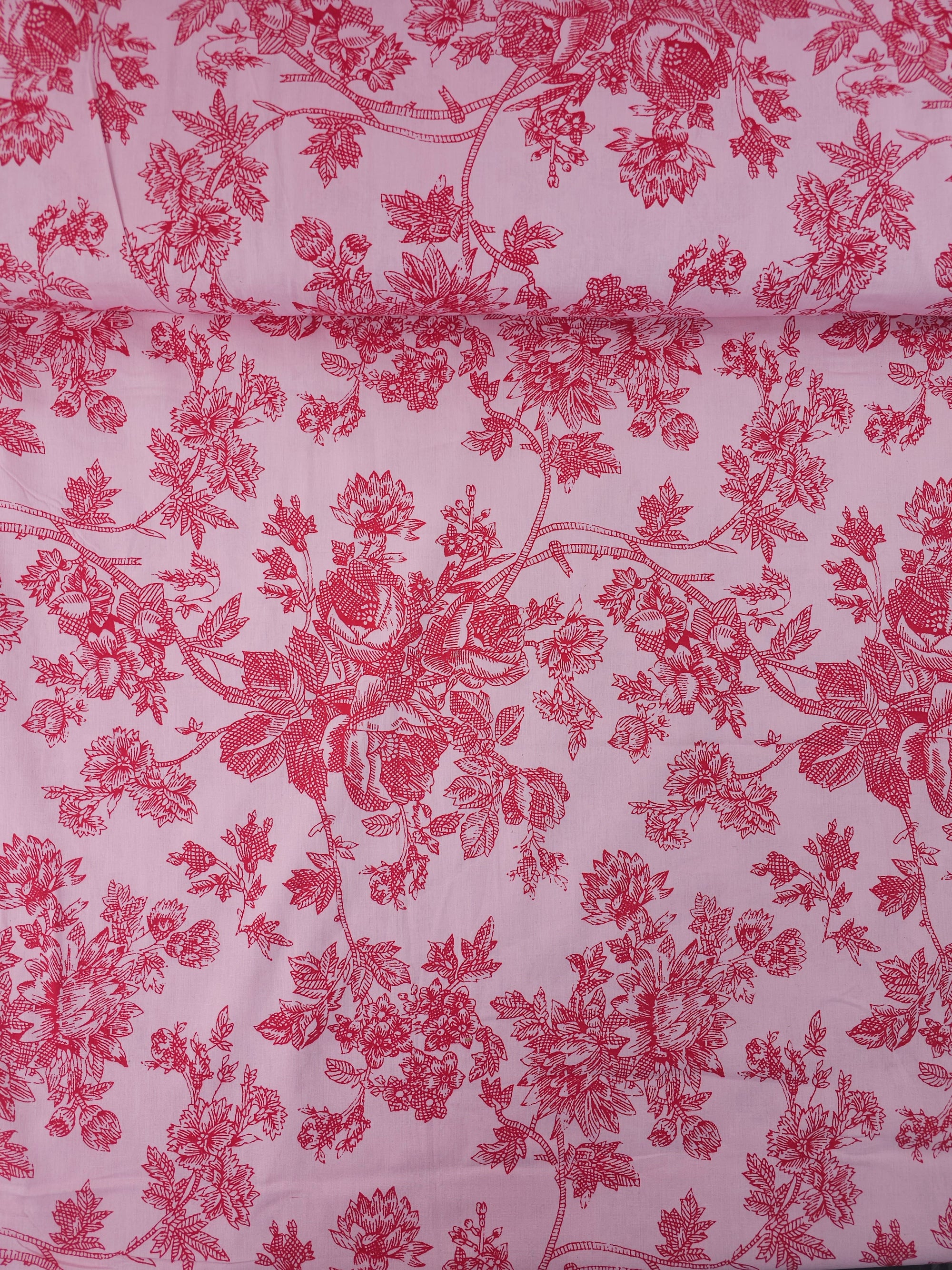 Raspberry Pink/Red Floral Toile 100% Cotton 108" - Urban Outfitters *EXTRA WIDE*
