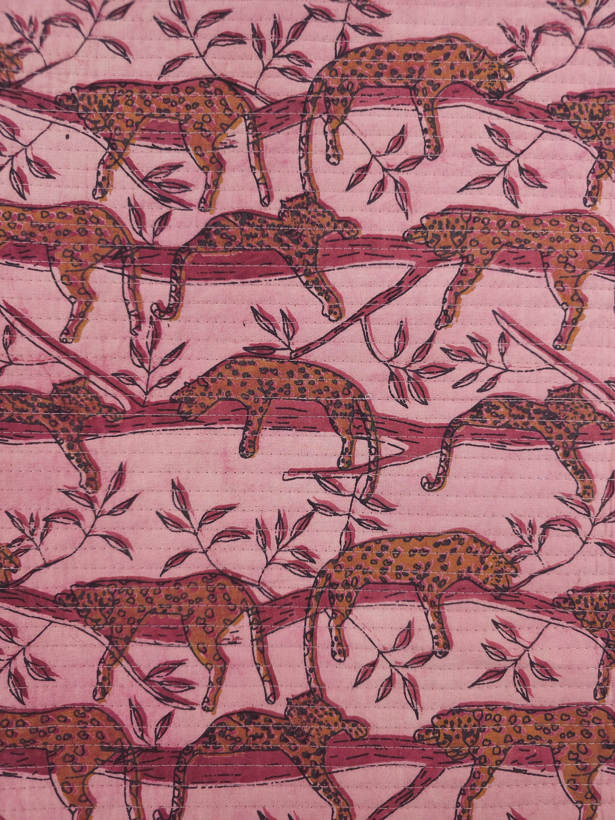 Powder Pink/Marigold Lurking Leopard Quilted Block Print