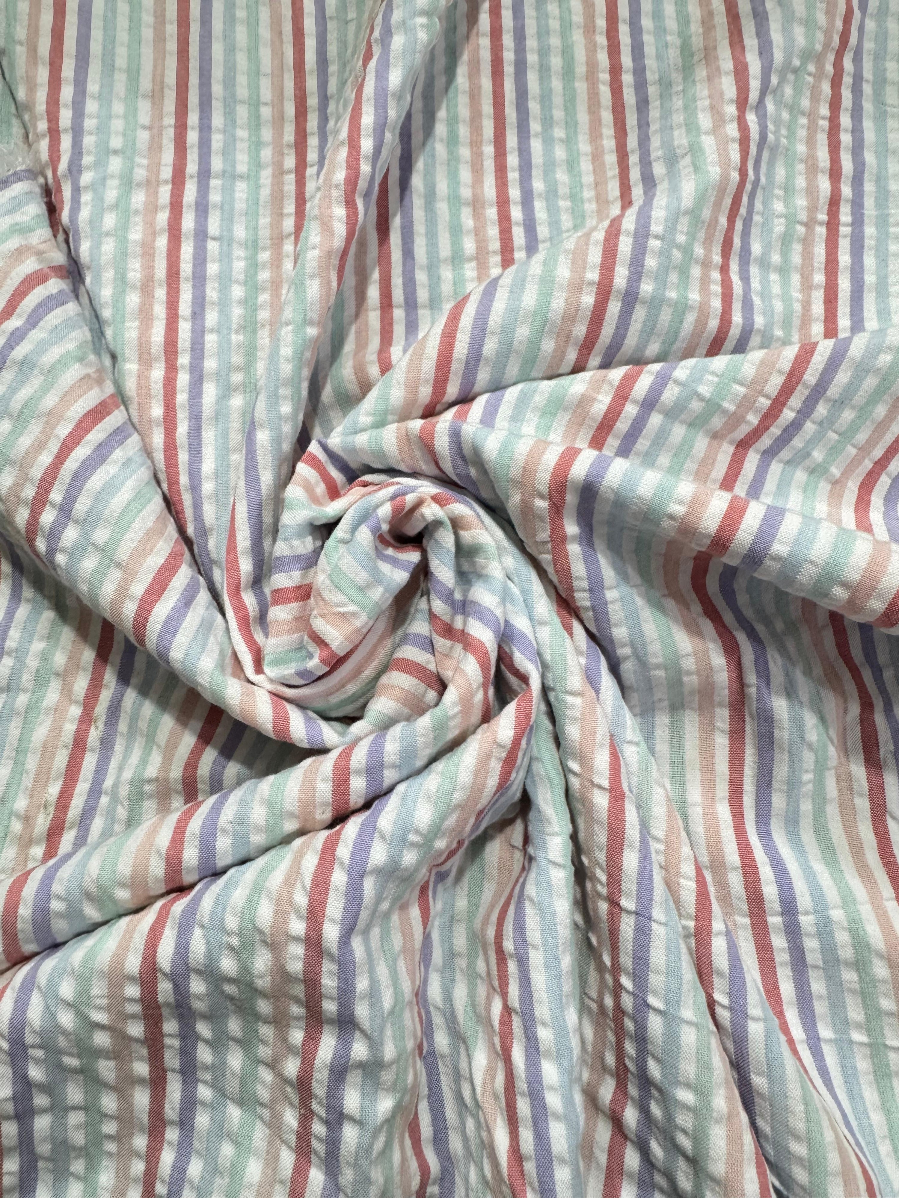 Multi Pastel Stripe Cotton SeerSucker *PRE ORDER*