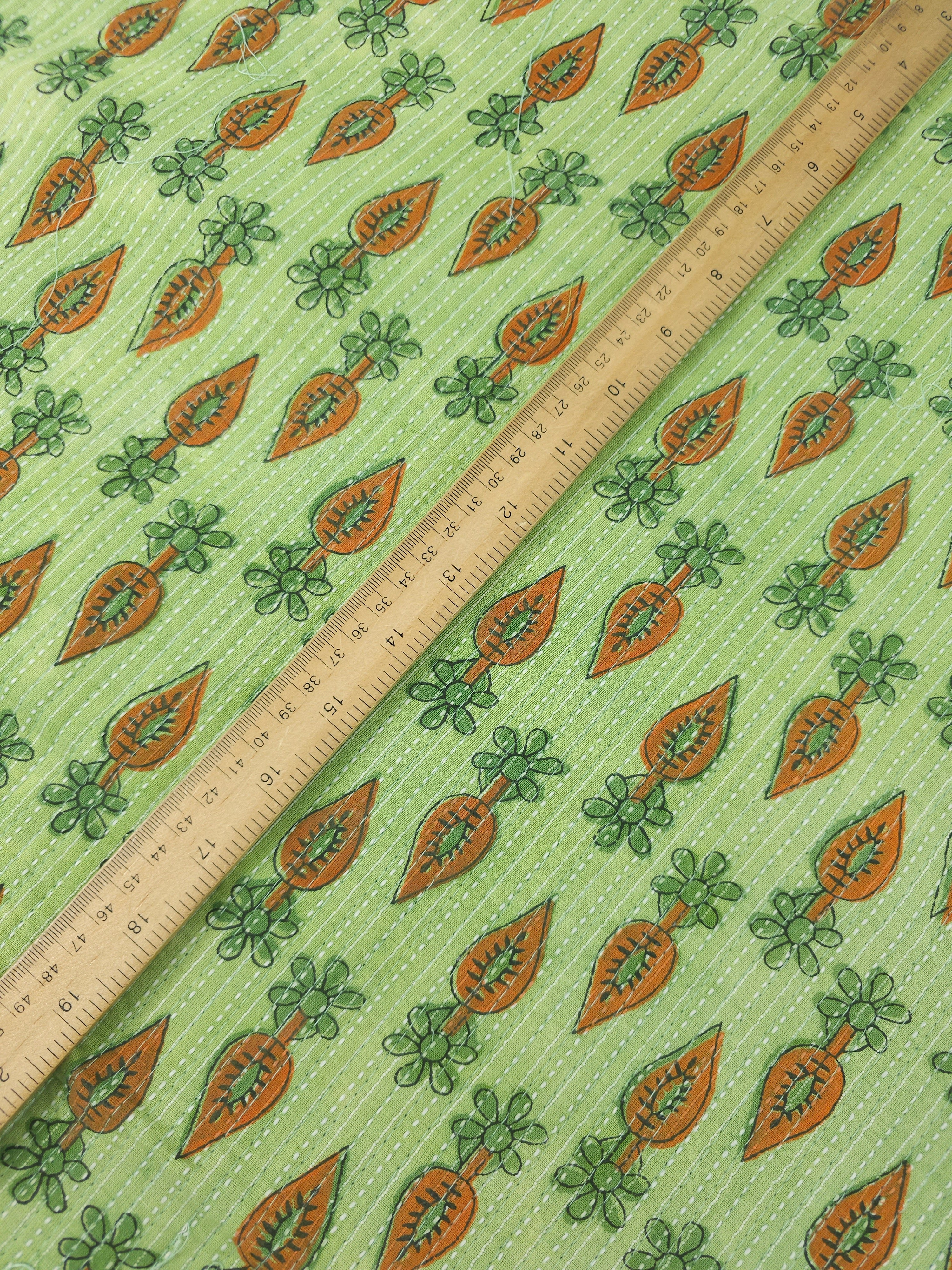 Light Green/Orange Daisy Leaf Quilted Block Print