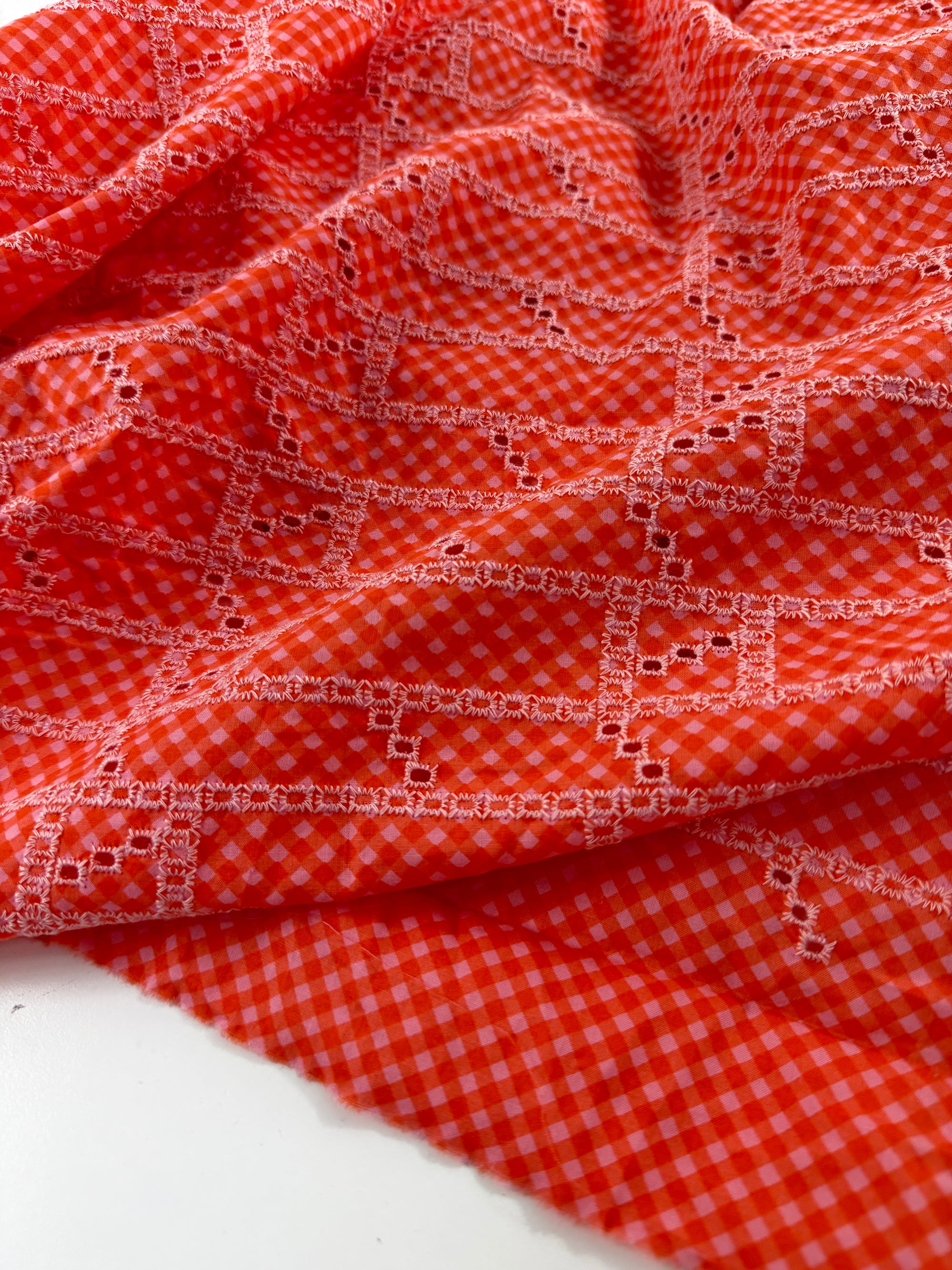 Pink & Orange Cambric Cotton Broderie Anglaise