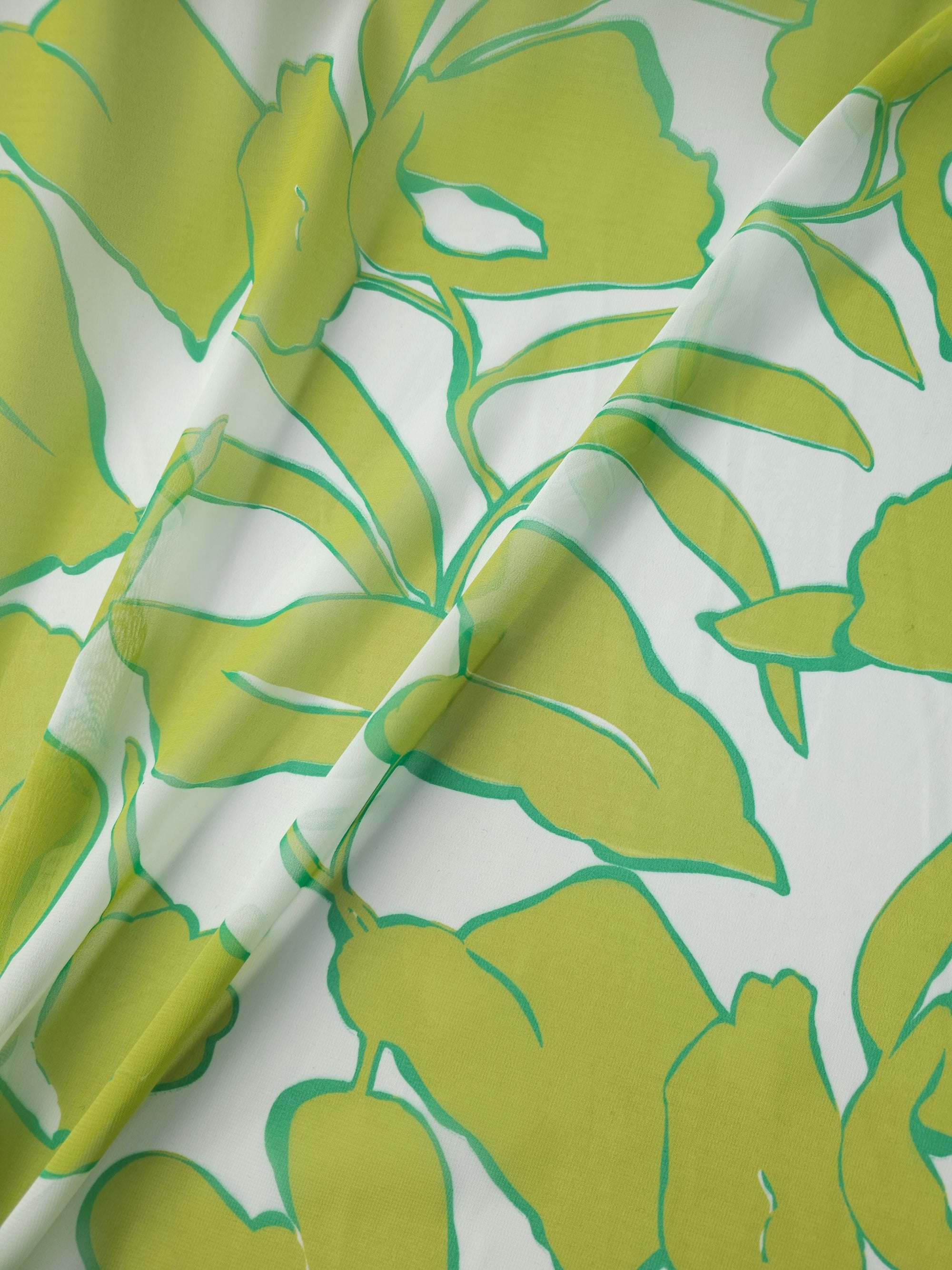 Lime Green Large Leafy Chiffon