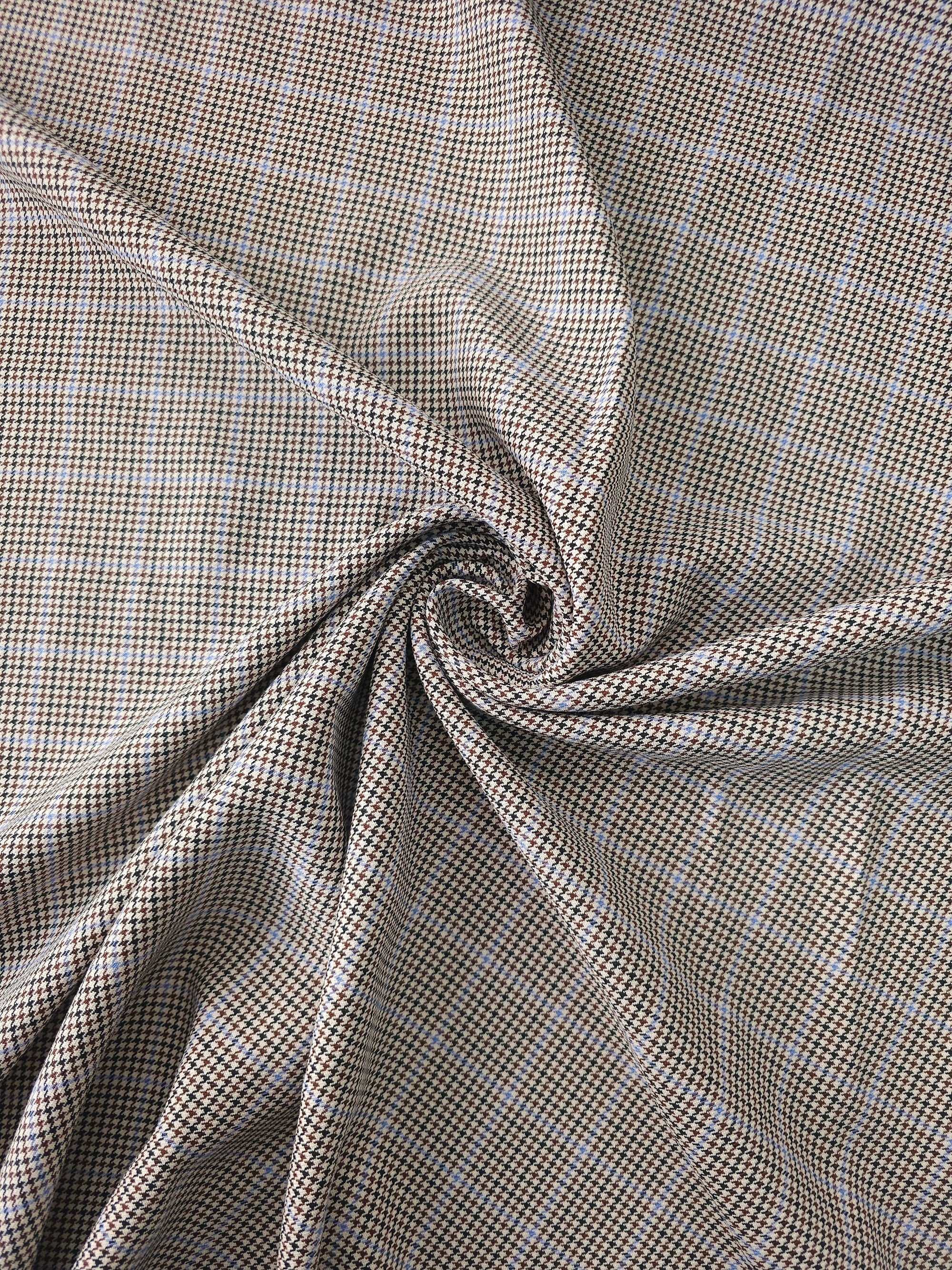 Brown/Lilac Mini Dogtooth Check Poly Wool Suiting