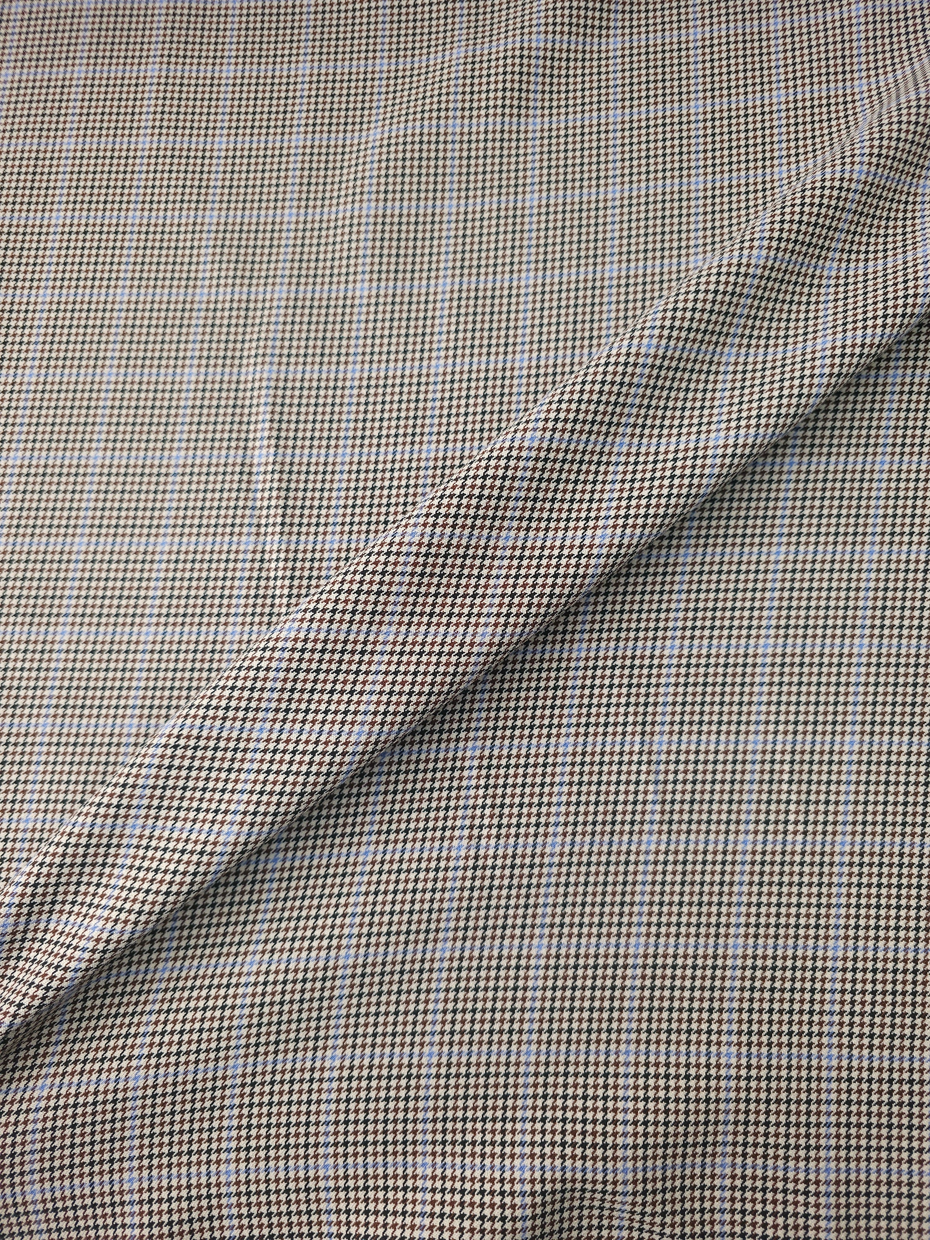Brown/Lilac Mini Dogtooth Check Poly Wool Suiting